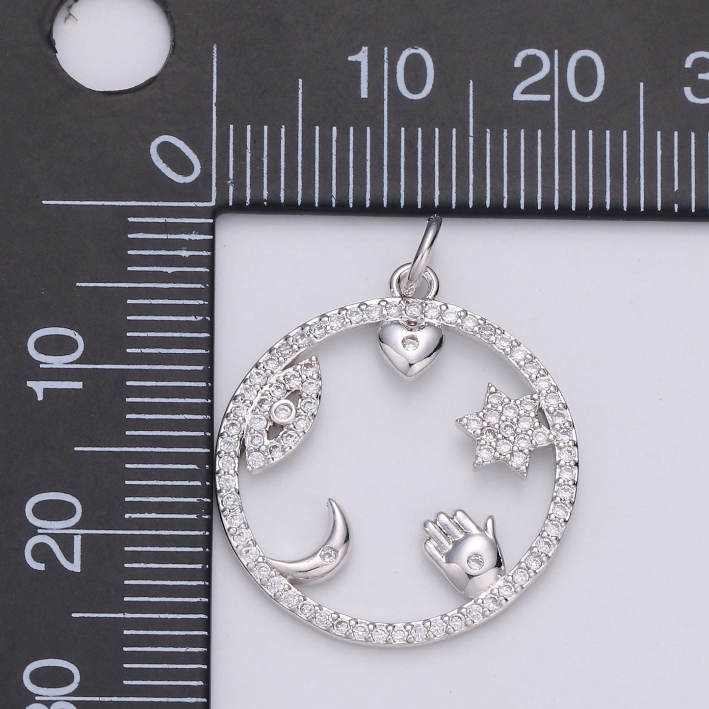 Micro Pave Medallion lucky Charm ,Gold medallion, Cubic ucky charm,Medallion pendant,Heart, Moon, Star luck, Evil eye Cz medallion Charm