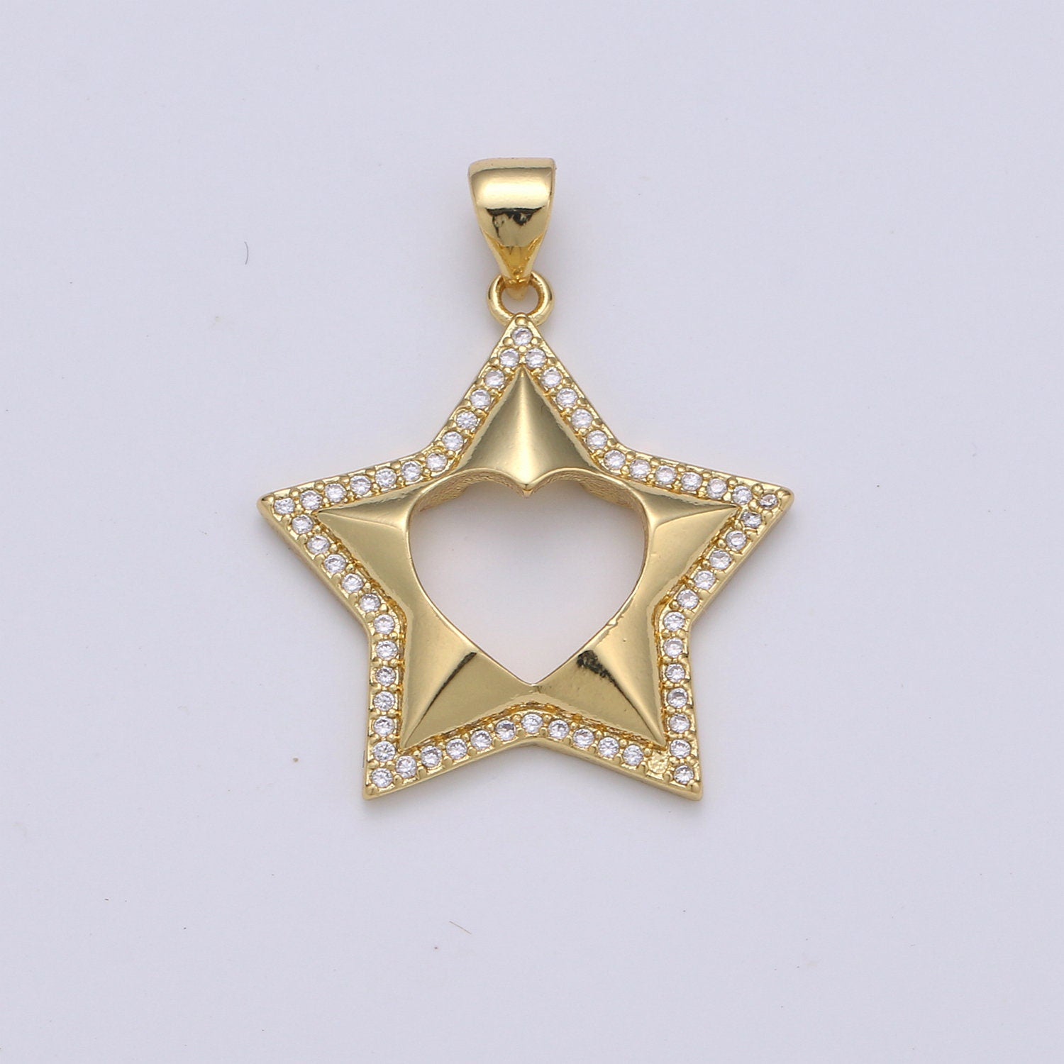 1pc 24k Gold Micro Pave CZ Star Pendant Charm, Five Star Pendant Charm, Celestial Pendant, For DIY Jewelry Making