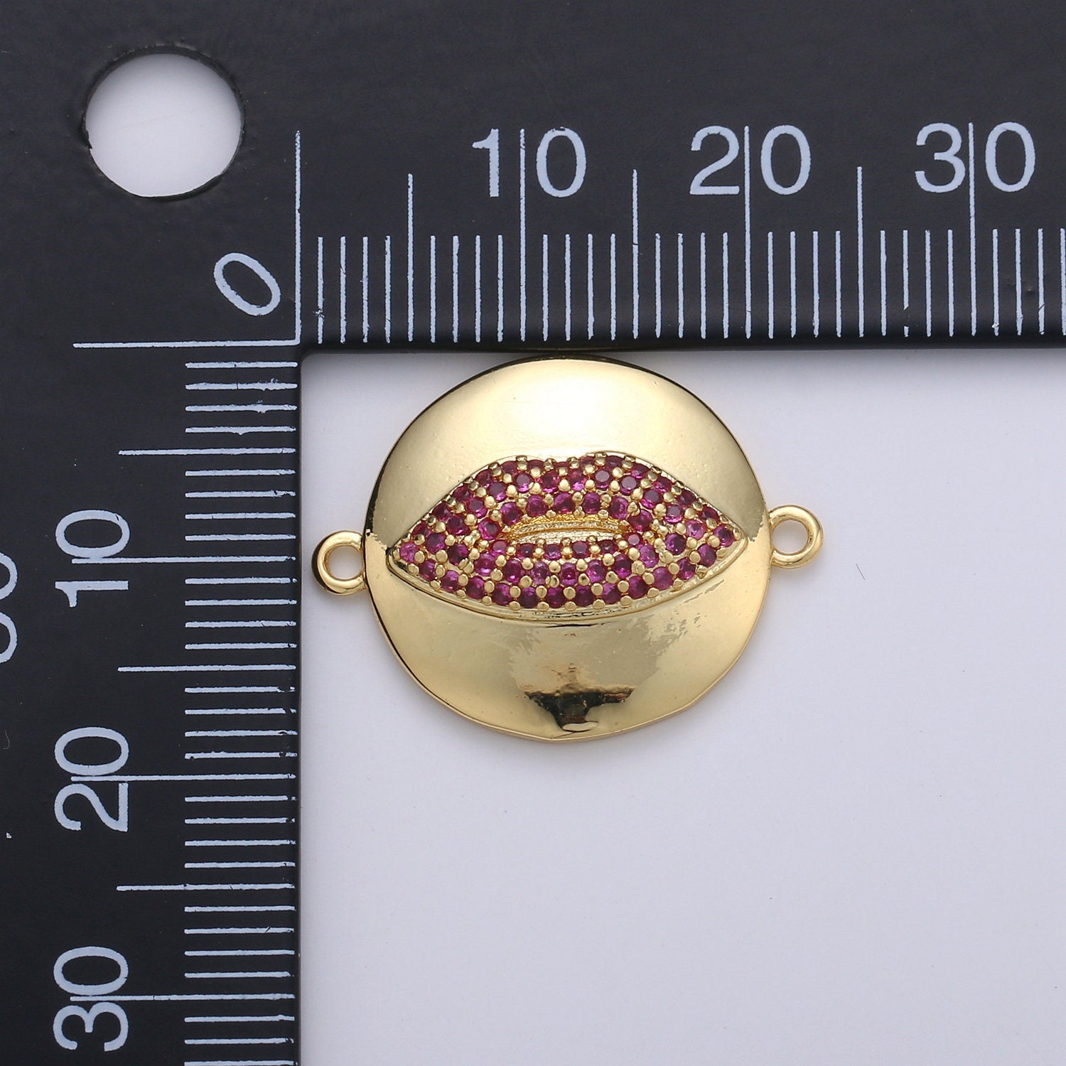 1pc Gold Lips Kiss Micro Pave Connector Charm, Cubic Zirconia Pendant Charm, For DIY Jewelry, Gold Color