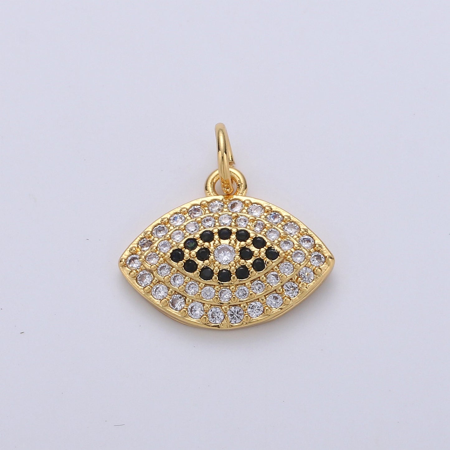 1pc 24k Gold Micro Pave CZ Evil Eye Pendant Charm, Greek Eye Micro Pave CZ Pendant Charm, For DIY Jewelry