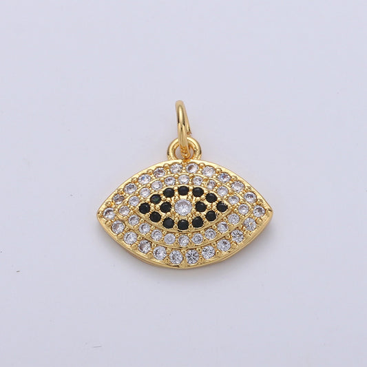 1pc 24k Gold Micro Pave CZ Evil Eye Pendant Charm, Greek Eye Micro Pave CZ Pendant Charm, For DIY Jewelry