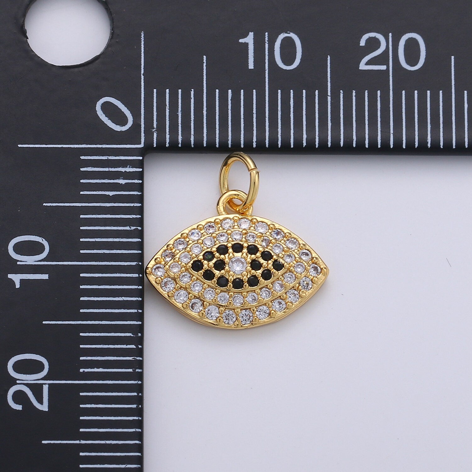 1pc 24k Gold Micro Pave CZ Evil Eye Pendant Charm, Greek Eye Micro Pave CZ Pendant Charm, For DIY Jewelry