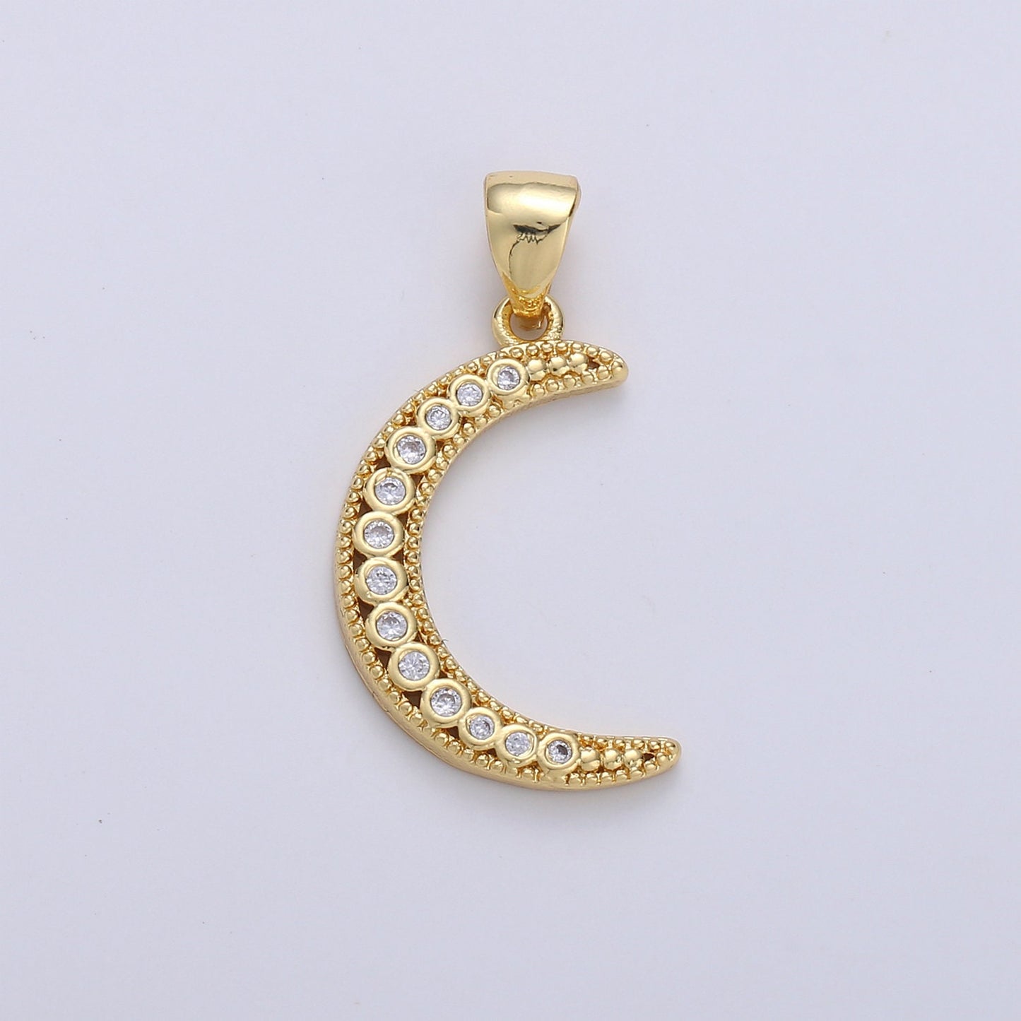 1pc 24k Gold Micro Pave Moon Charm, Cubic Zirconia Crescent Moon Pendant Charm, Charm, For DIY Jewelry