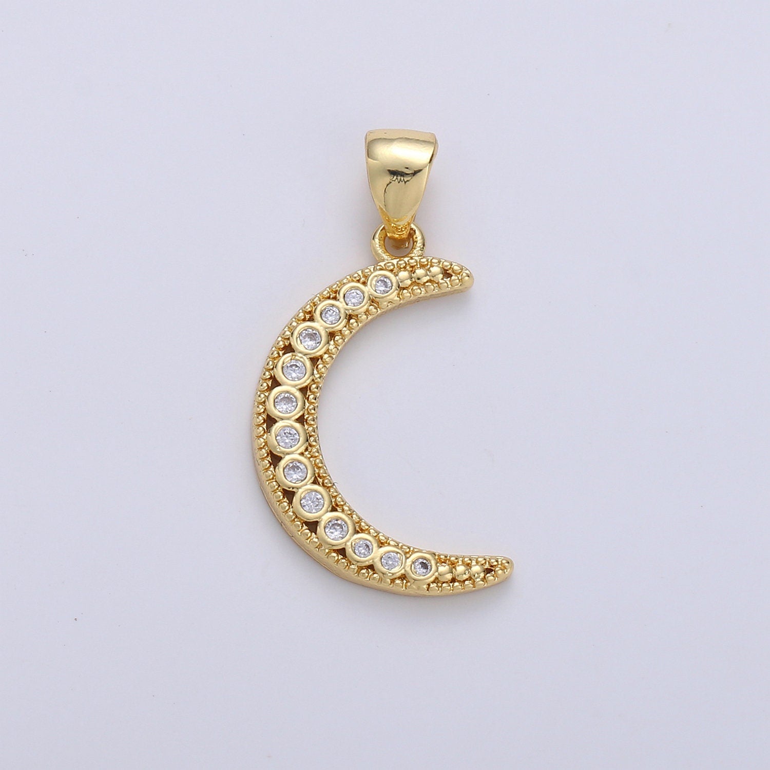 1pc 24k Gold Micro Pave Moon Charm, Cubic Zirconia Crescent Moon Pendant Charm, Charm, For DIY Jewelry