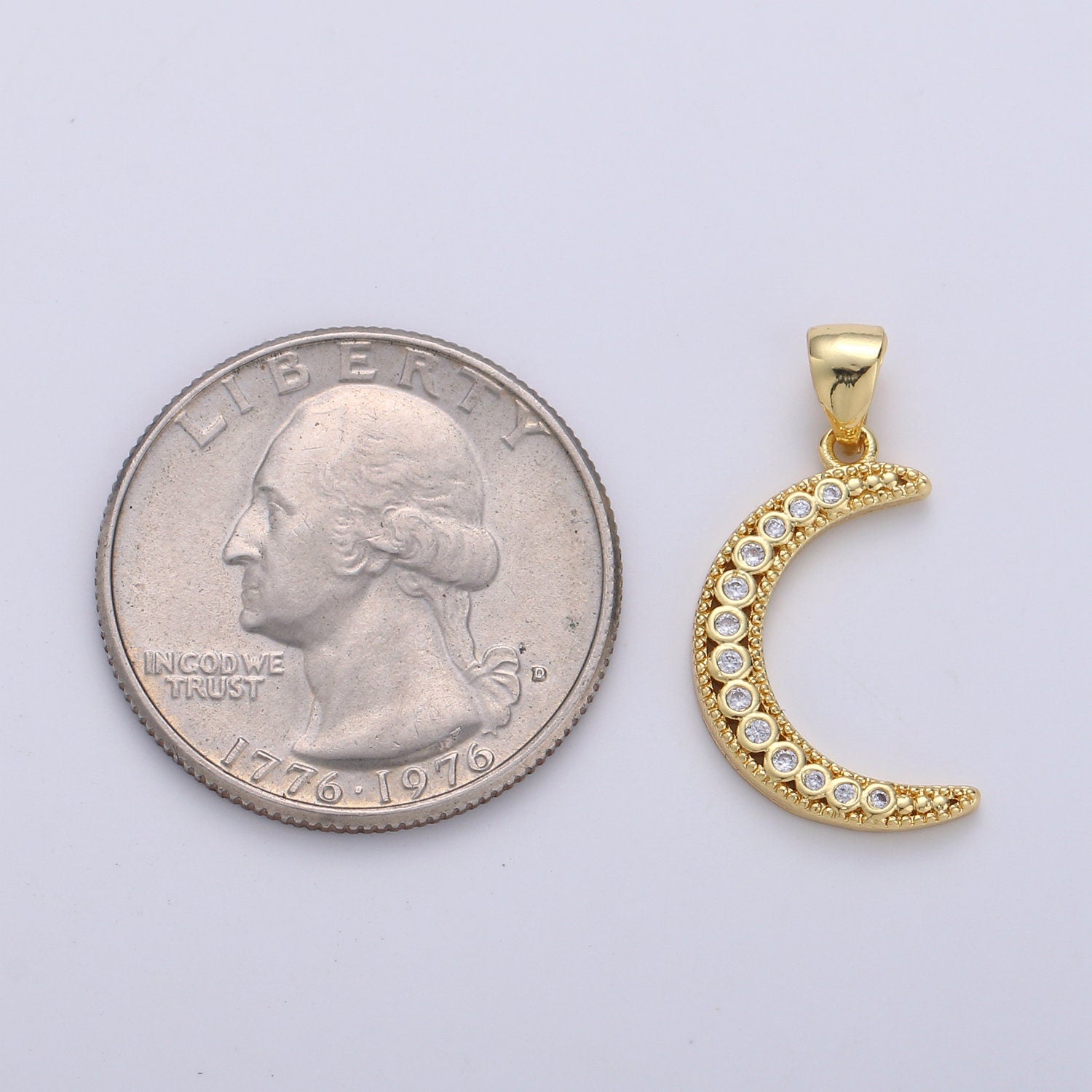 1pc 24k Gold Micro Pave Moon Charm, Cubic Zirconia Crescent Moon Pendant Charm, Charm, For DIY Jewelry