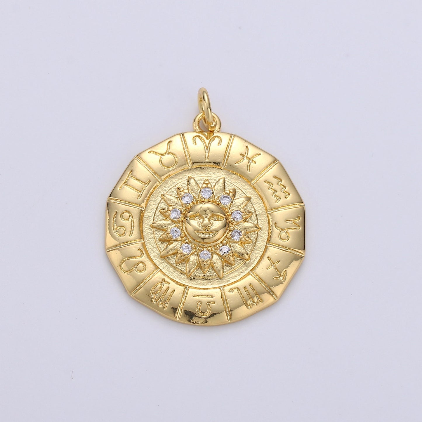 1pc 24k Gold Micro Pave Astrology Charm, Cubic Sun Pendant Charm,Zodiac Charm,For DIY Necklace Bracelet Earring, D-239