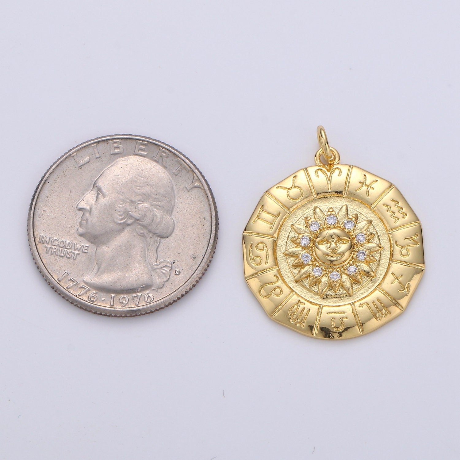 1pc 24k Gold Micro Pave Astrology Charm, Cubic Sun Pendant Charm,Zodiac Charm,For DIY Necklace Bracelet Earring, D-239