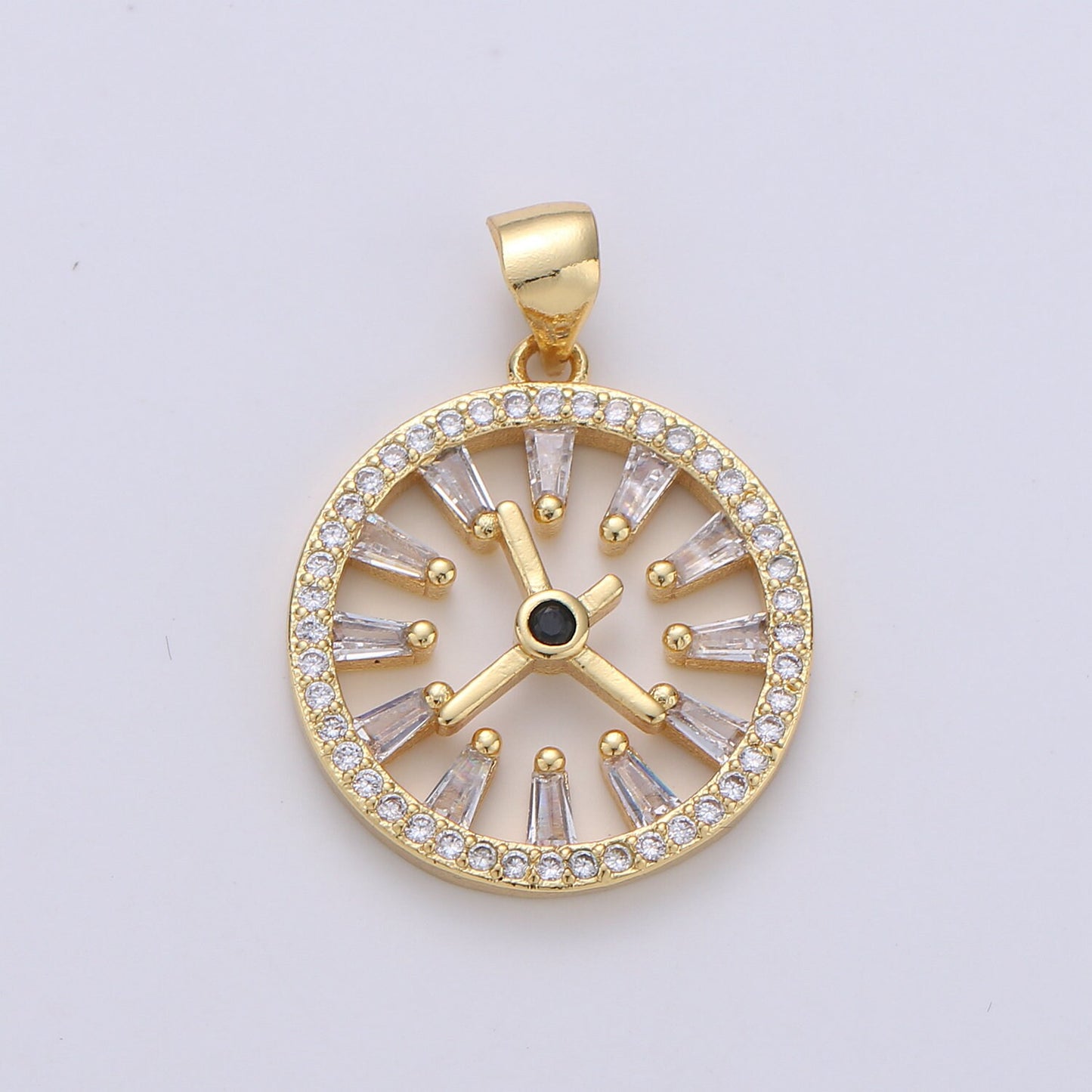 Pave pendant Necklace, Cubic clock pendant, Micro pave charms, pave jewelry, 24k Gold watch pendant, earrings dangle, bracelet charms