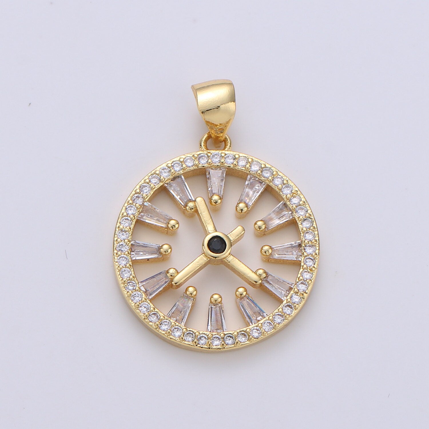 Pave pendant Necklace, Cubic clock pendant, Micro pave charms, pave jewelry, 24k Gold watch pendant, earrings dangle, bracelet charms