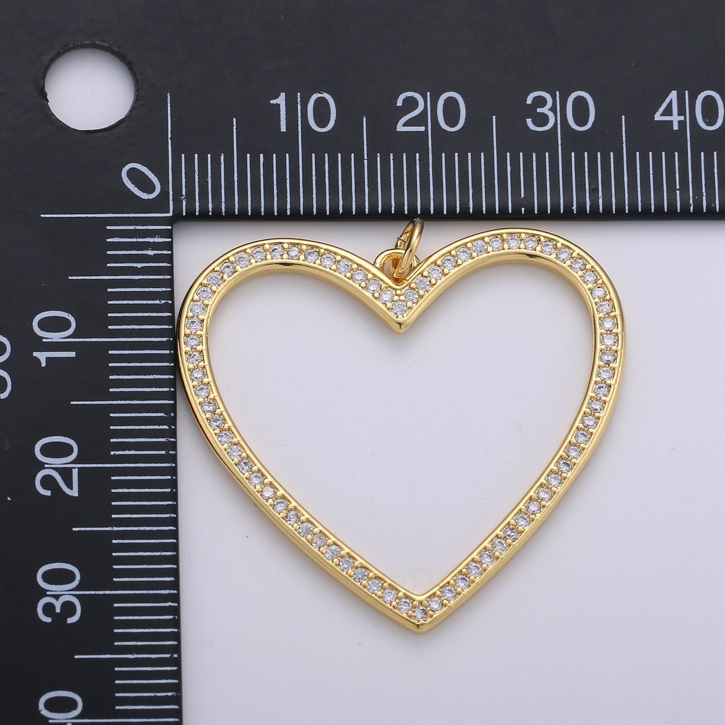 Gold Micro Pave Heart Charm Link Gold Open Heart Pendant for Necklace Earring Jewelry Making, D-250