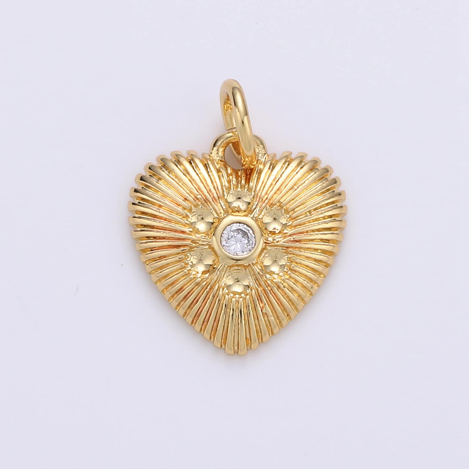 Gold Heart Charm 24k Gold Micro Pave Spike Heart Amor Amore Pendant for Necklace Earring Jewelry Making