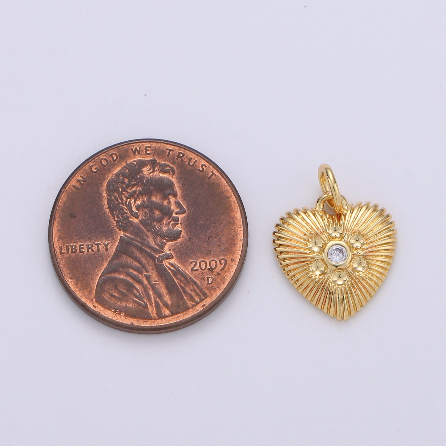 Gold Heart Charm 24k Gold Micro Pave Spike Heart Amor Amore Pendant for Necklace Earring Jewelry Making