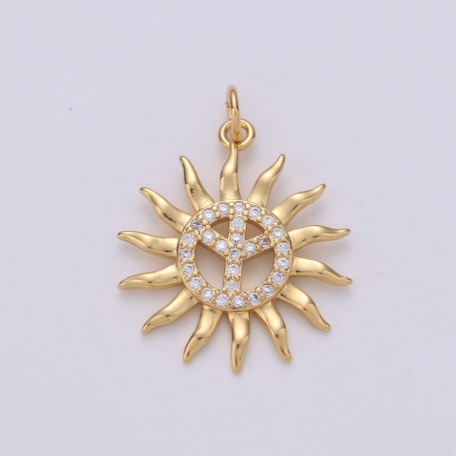 1pc 24k Gold Micro Pave CZ Sun Burst Pendant Charm, Cubic Sun Micro Pave CZ Pendant Charm Celesial For DIY Boho Jewelry chgf 1639