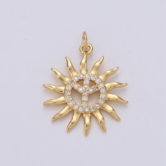 1pc 24k Gold Micro Pave CZ Sun Burst Pendant Charm, Cubic Sun Micro Pave CZ Pendant Charm Celesial For DIY Boho Jewelry chgf 1639