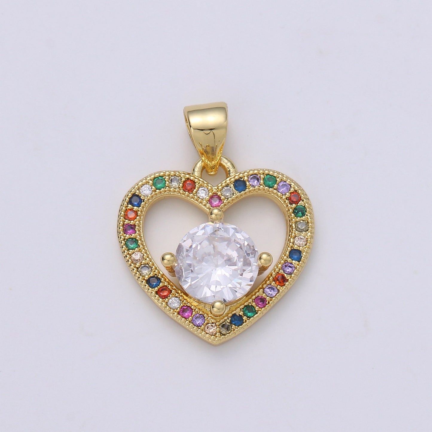 20X16mm 24k Gold Heart Charms, Love Pendant, Dainty Multi Color Cz Heart Charm for Minimalist Bracelet Earring Necklace supply, 1847