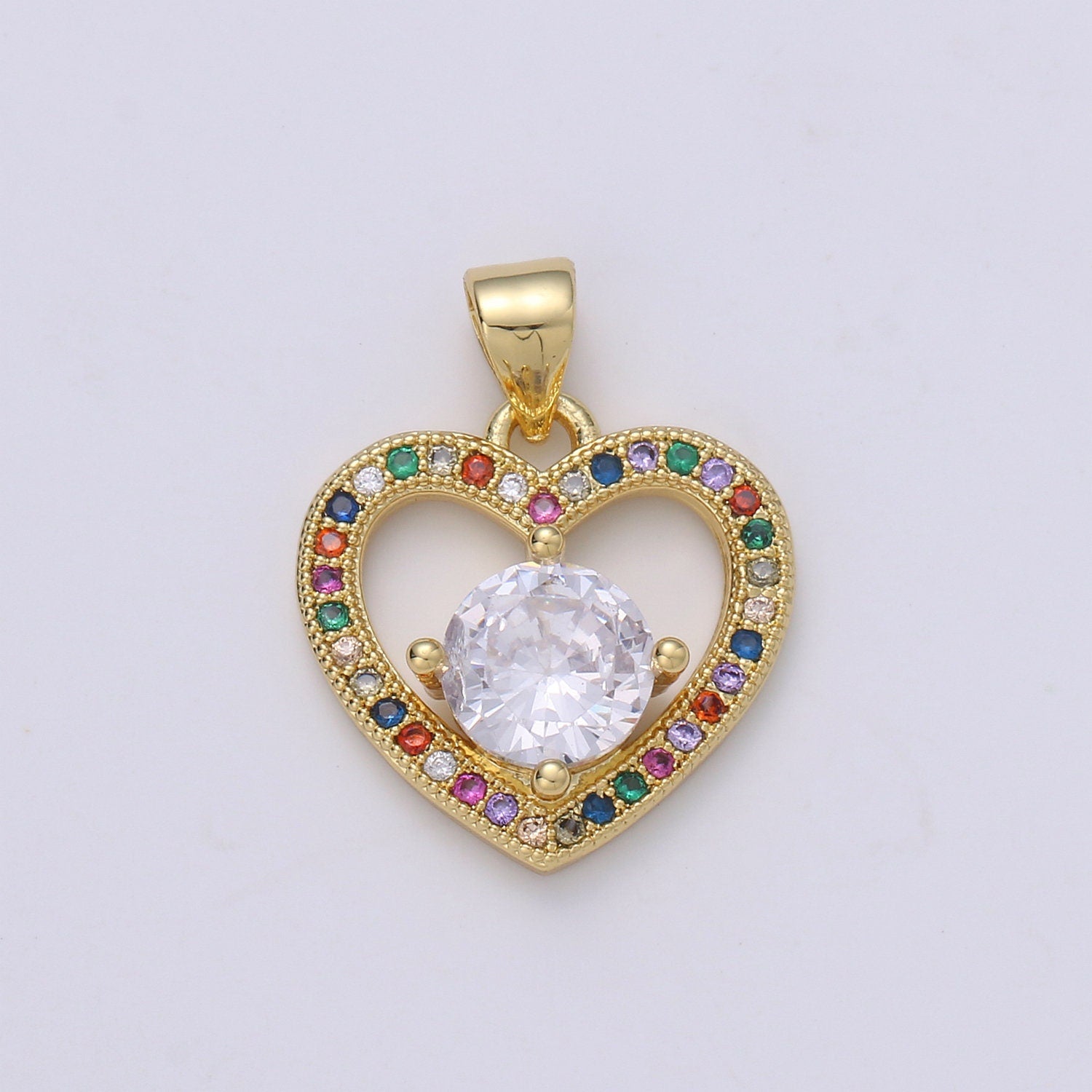 20X16mm 24k Gold Heart Charms, Love Pendant, Dainty Multi Color Cz Heart Charm for Minimalist Bracelet Earring Necklace supply, 1847