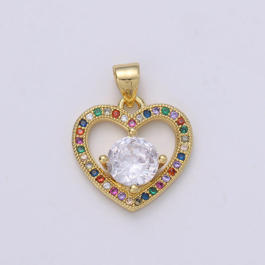 20X16mm 24k Gold Heart Charms, Love Pendant, Dainty Multi Color Cz Heart Charm for Minimalist Bracelet Earring Necklace supply, 1847