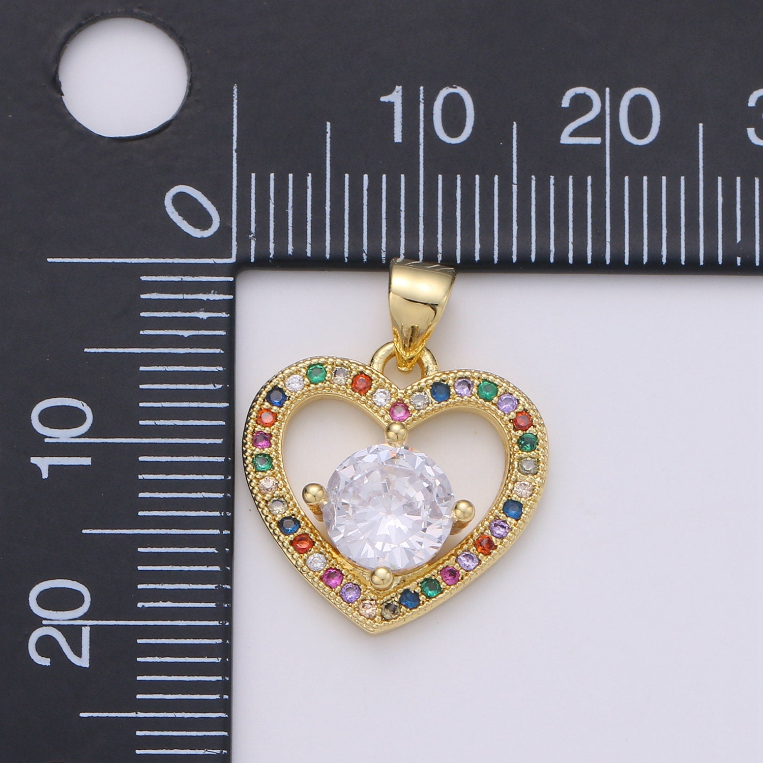 20X16mm 24k Gold Heart Charms, Love Pendant, Dainty Multi Color Cz Heart Charm for Minimalist Bracelet Earring Necklace supply, 1847