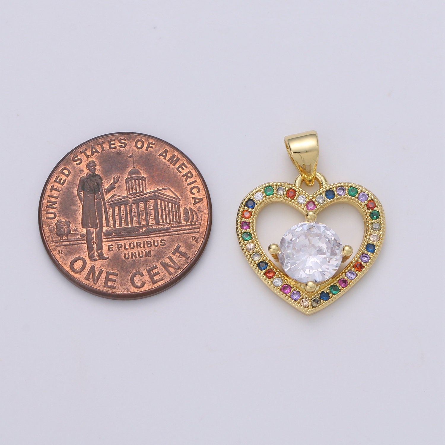 20X16mm 24k Gold Heart Charms, Love Pendant, Dainty Multi Color Cz Heart Charm for Minimalist Bracelet Earring Necklace supply, 1847