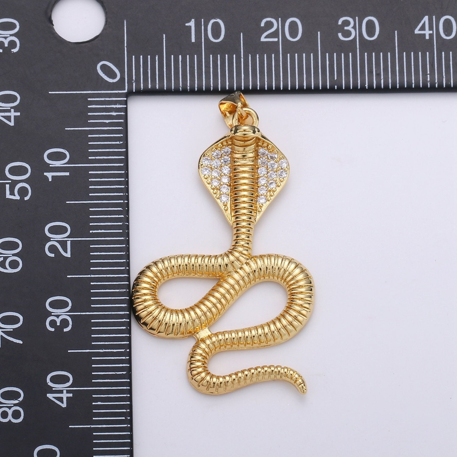 1pc 24k Gold Micro Pave Cobra Snake Charm, Cubic Zirconia Snake Pendant Charm, Charm, For DIY Jewelry