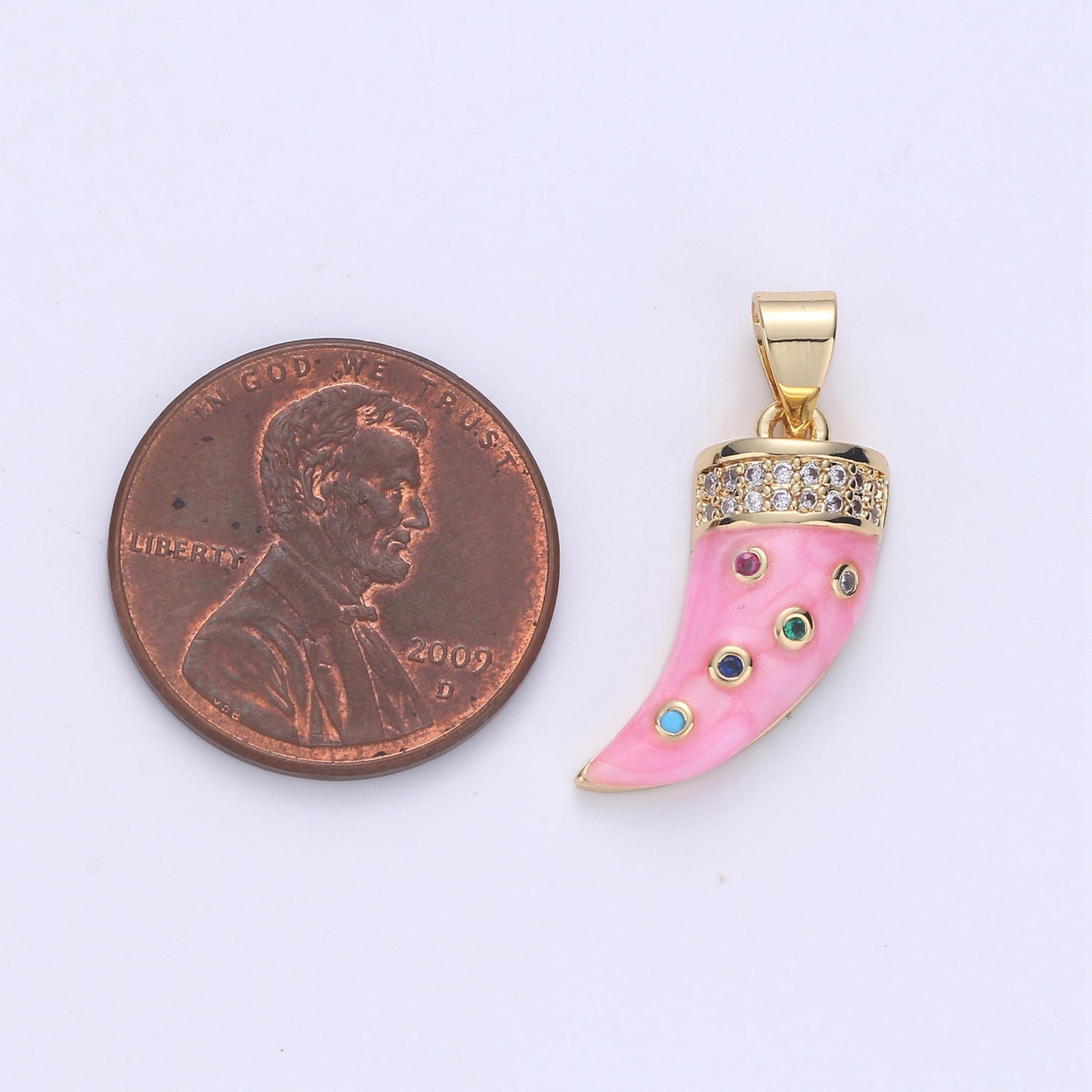 1pc Gold Micro Pave Horn Charm, Cubic Zirconia Enamel Horn Pendant Charm, Pink Red Blue Charm, For DIY Jewelry Necklace Supply, pdgf-21574