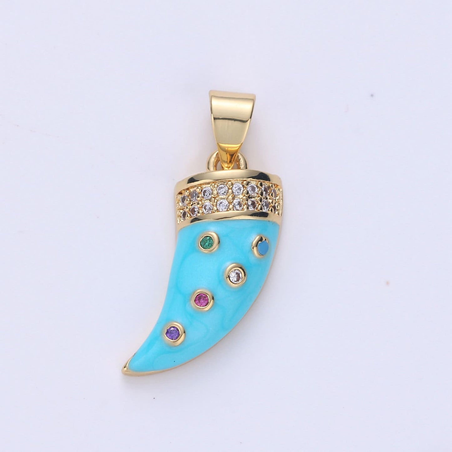 1pc Gold Micro Pave Horn Charm, Cubic Zirconia Enamel Horn Pendant Charm, Pink Red Blue Charm, For DIY Jewelry Necklace Supply, pdgf-21574