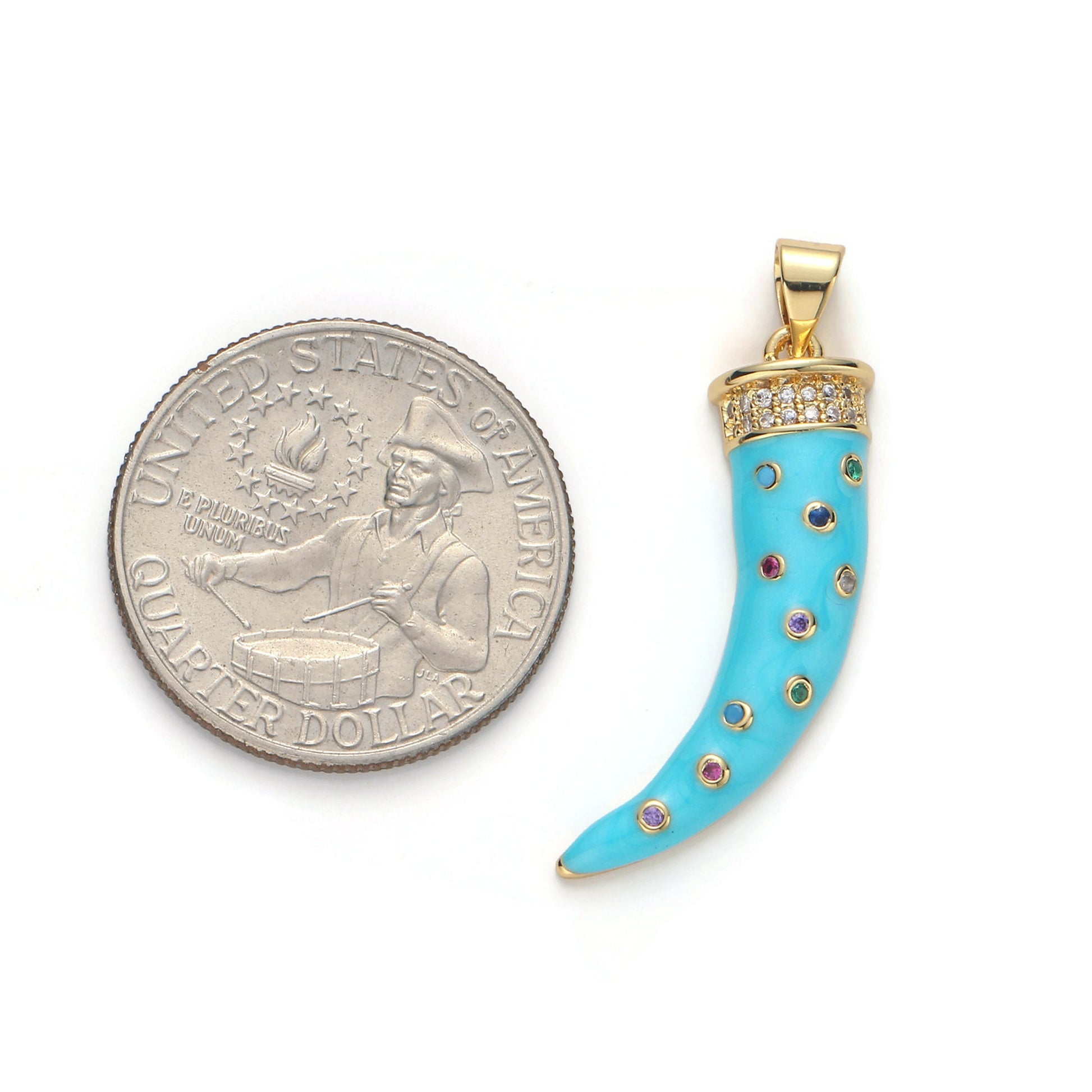 Large 24k Gold Micro Pave Horn Charm, Cubic Zirconia Enamel Horn Pendant Charm, Pink Red Blue Charm, For DIY Jewelry Supply 1570-1572