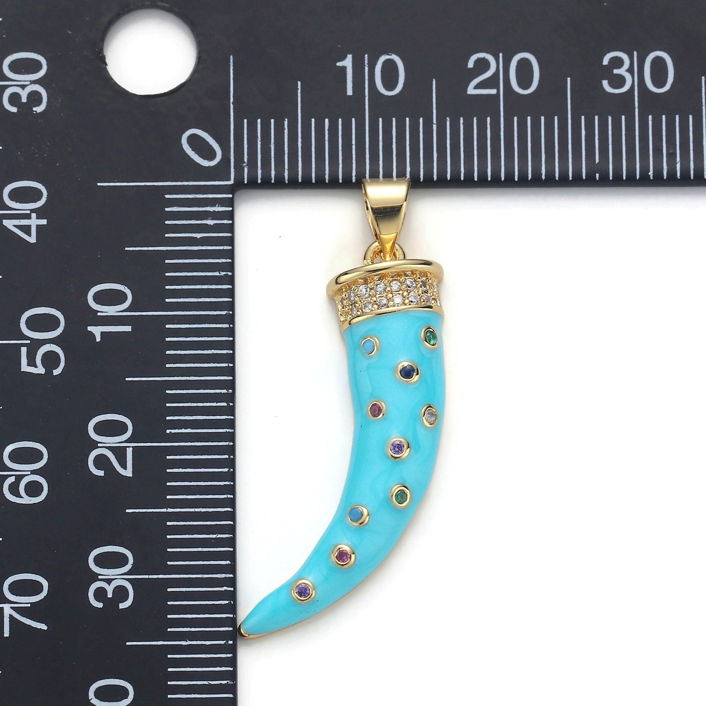 Large 24k Gold Micro Pave Horn Charm, Cubic Zirconia Enamel Horn Pendant Charm, Pink Red Blue Charm, For DIY Jewelry Supply 1570-1572