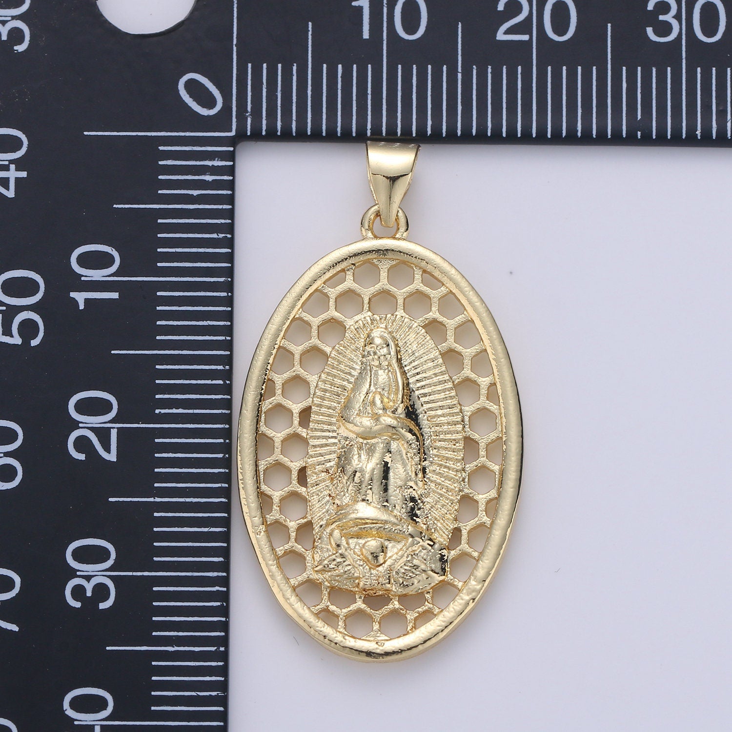 Oval Charm 24k Gold Virgin Mary Pendant, Lady Guadalupe Oval Charm, Mother of Jesus Medallion Pendant Necklace