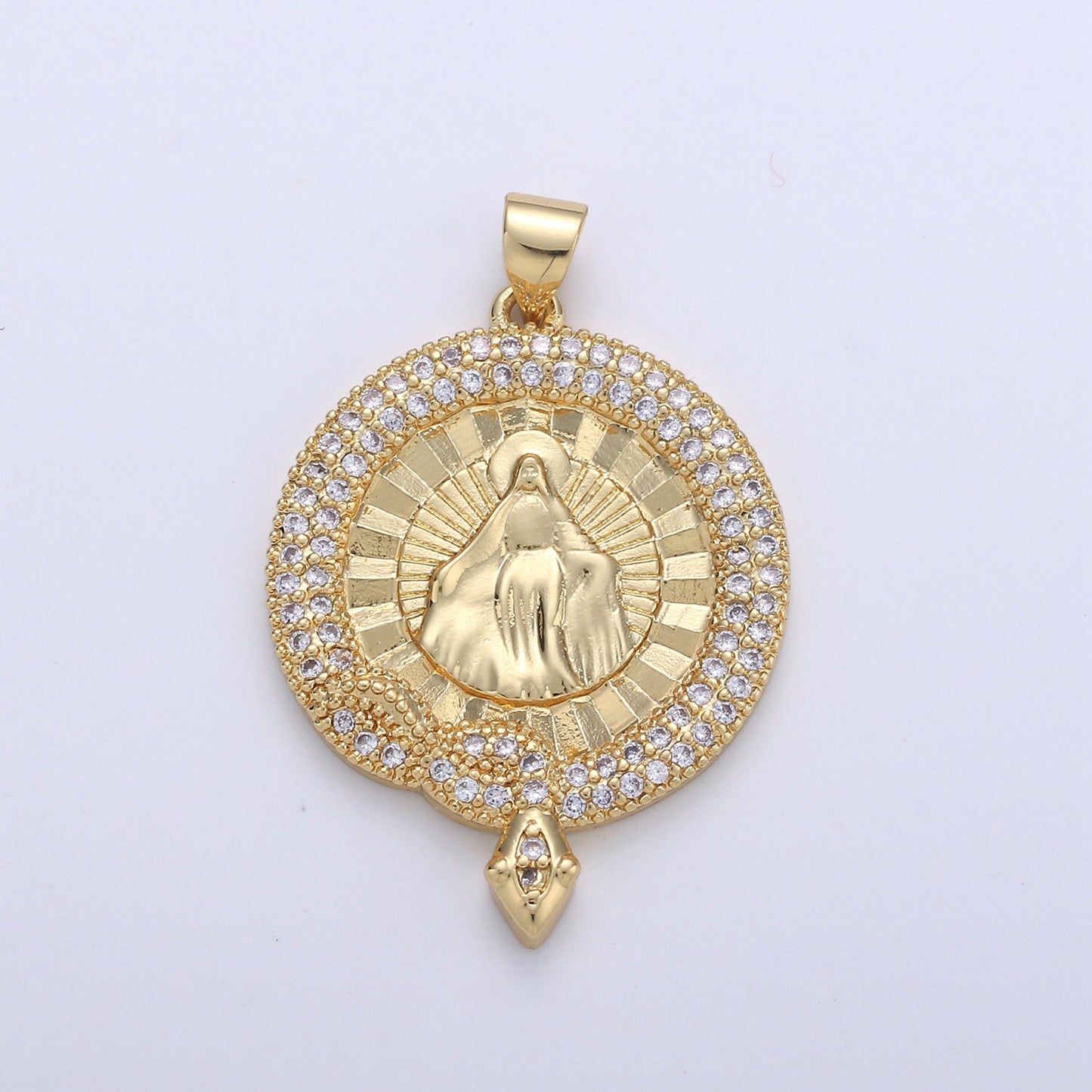 24K Gold Filled Miraculous Lady Virgin Mary Round Circle Delicate Micro Pave Charm Necklace for Religious Jewelry Pendant