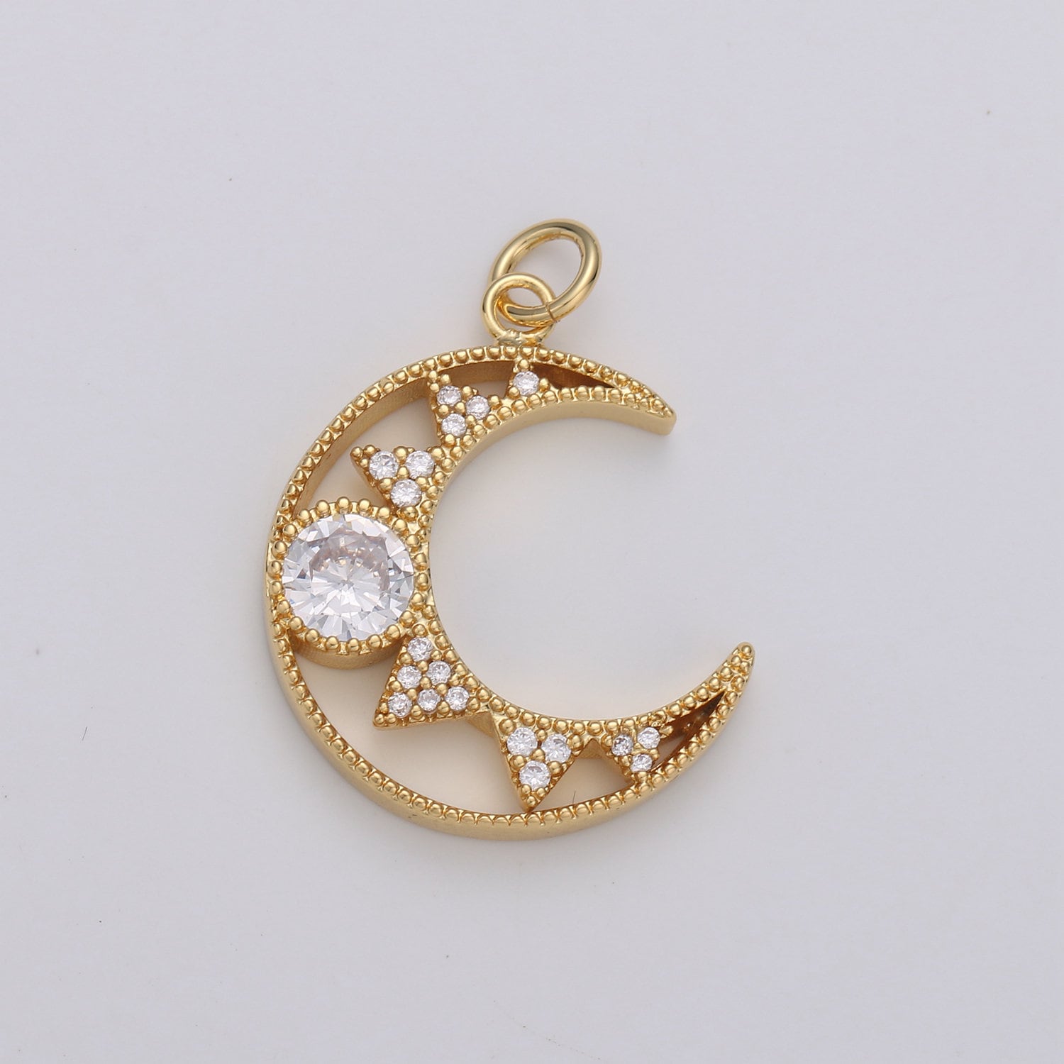 1pc 24k Gold Micro Pave Crescent Moon Charm, Cubic Zirconia Moon Pendant Charm, Charm, For DIY Jewelry