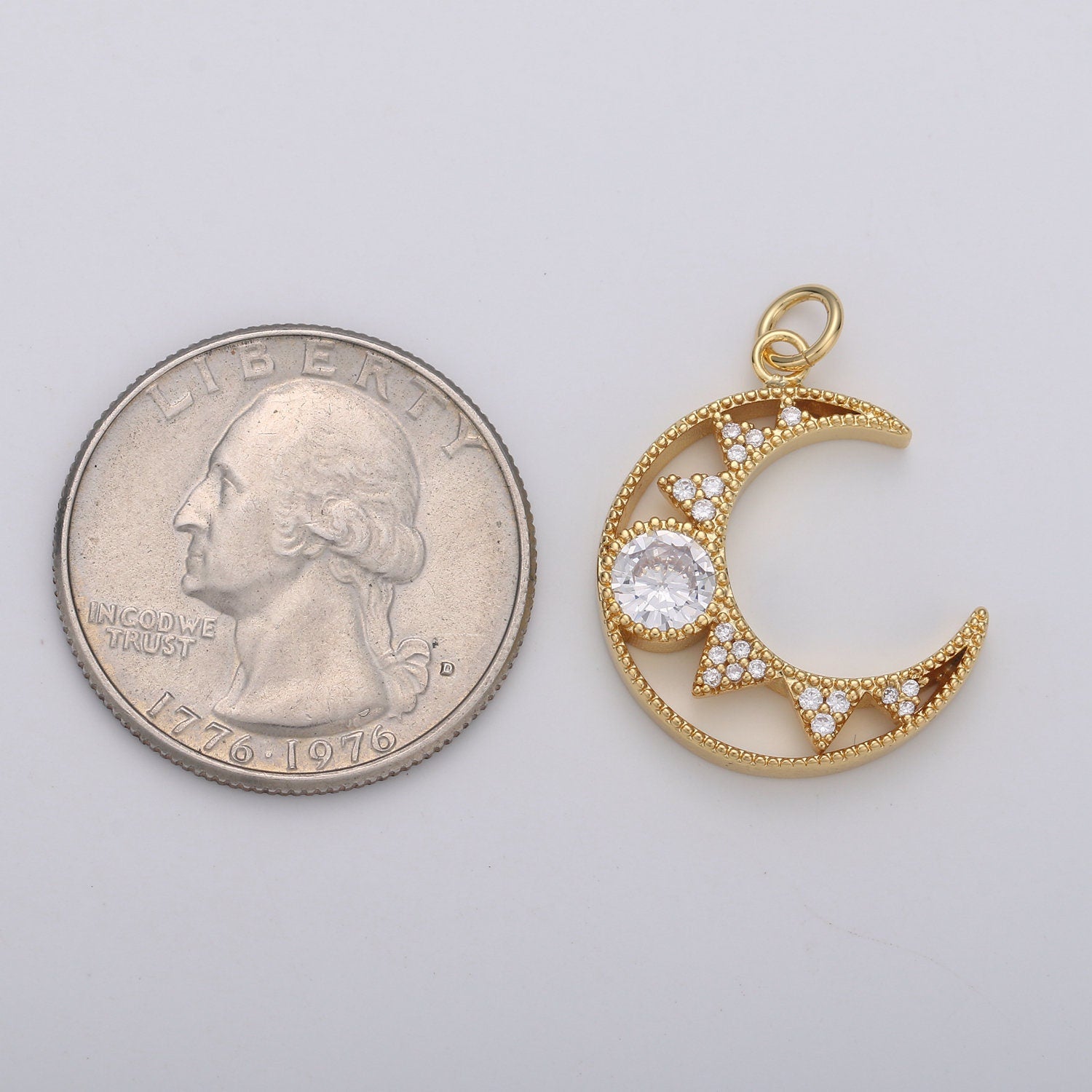 1pc 24k Gold Micro Pave Crescent Moon Charm, Cubic Zirconia Moon Pendant Charm, Charm, For DIY Jewelry