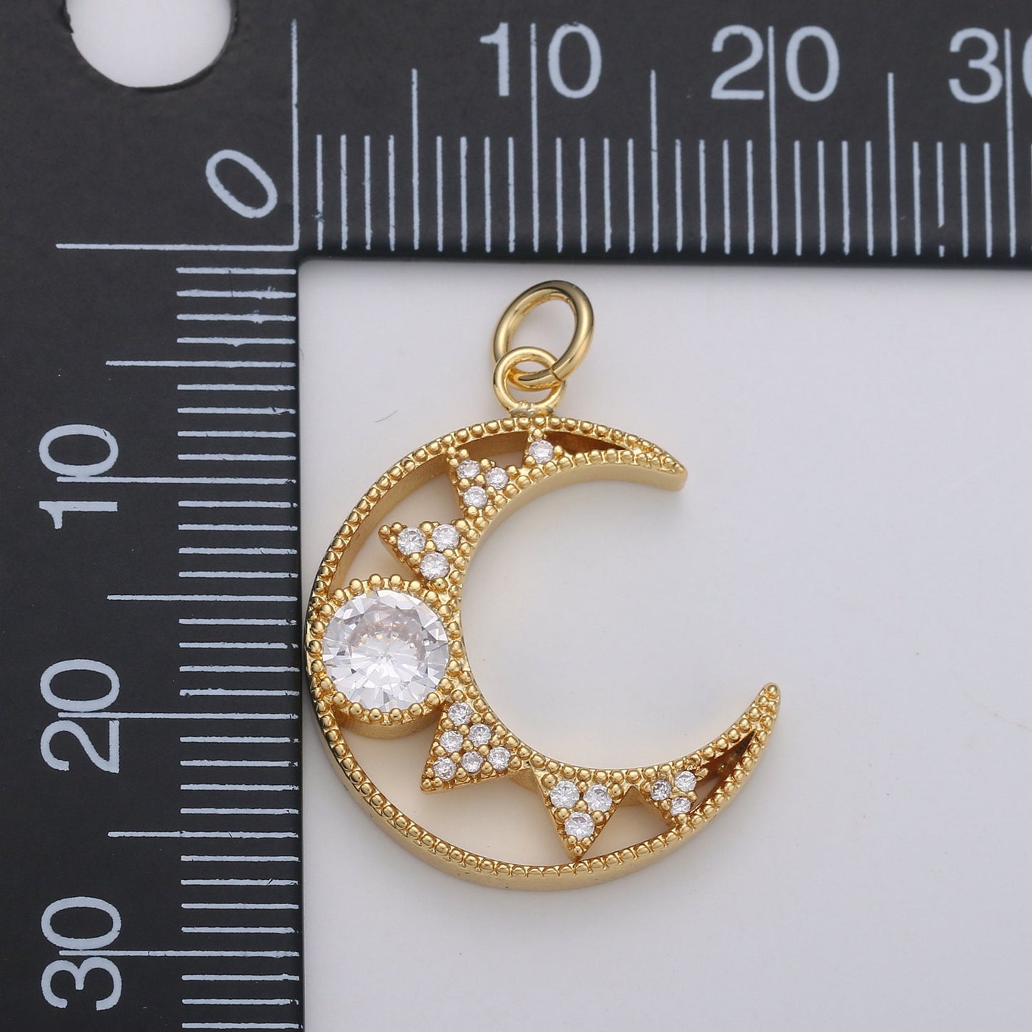 1pc 24k Gold Micro Pave Crescent Moon Charm, Cubic Zirconia Moon Pendant Charm, Charm, For DIY Jewelry
