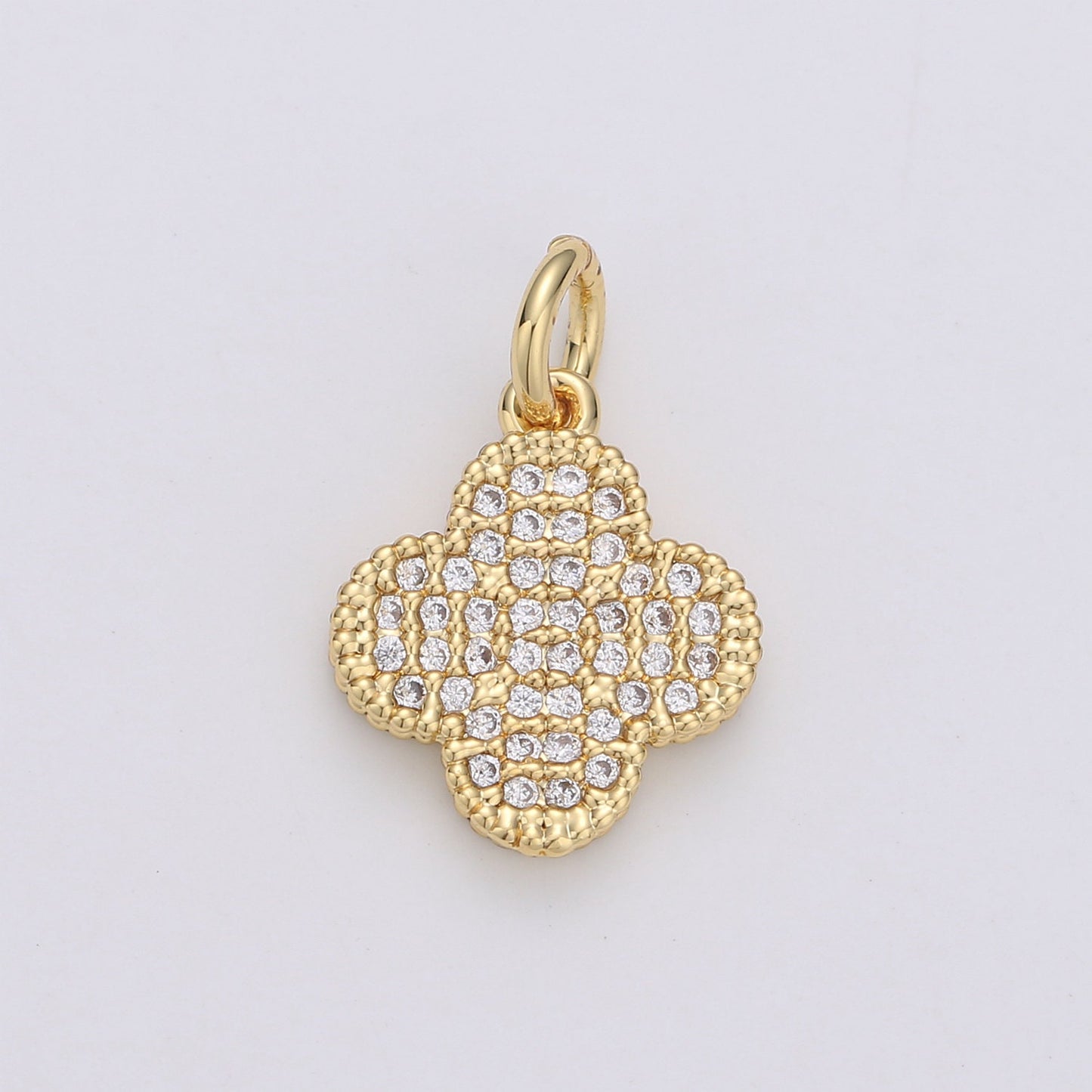24k Gold Four Leaf Clover Charm Pendant, Gold Clover Charms, Good Luck Charm, Lucky Charm Necklace, Micro Pave CZ Cubic Clover Charm 1144