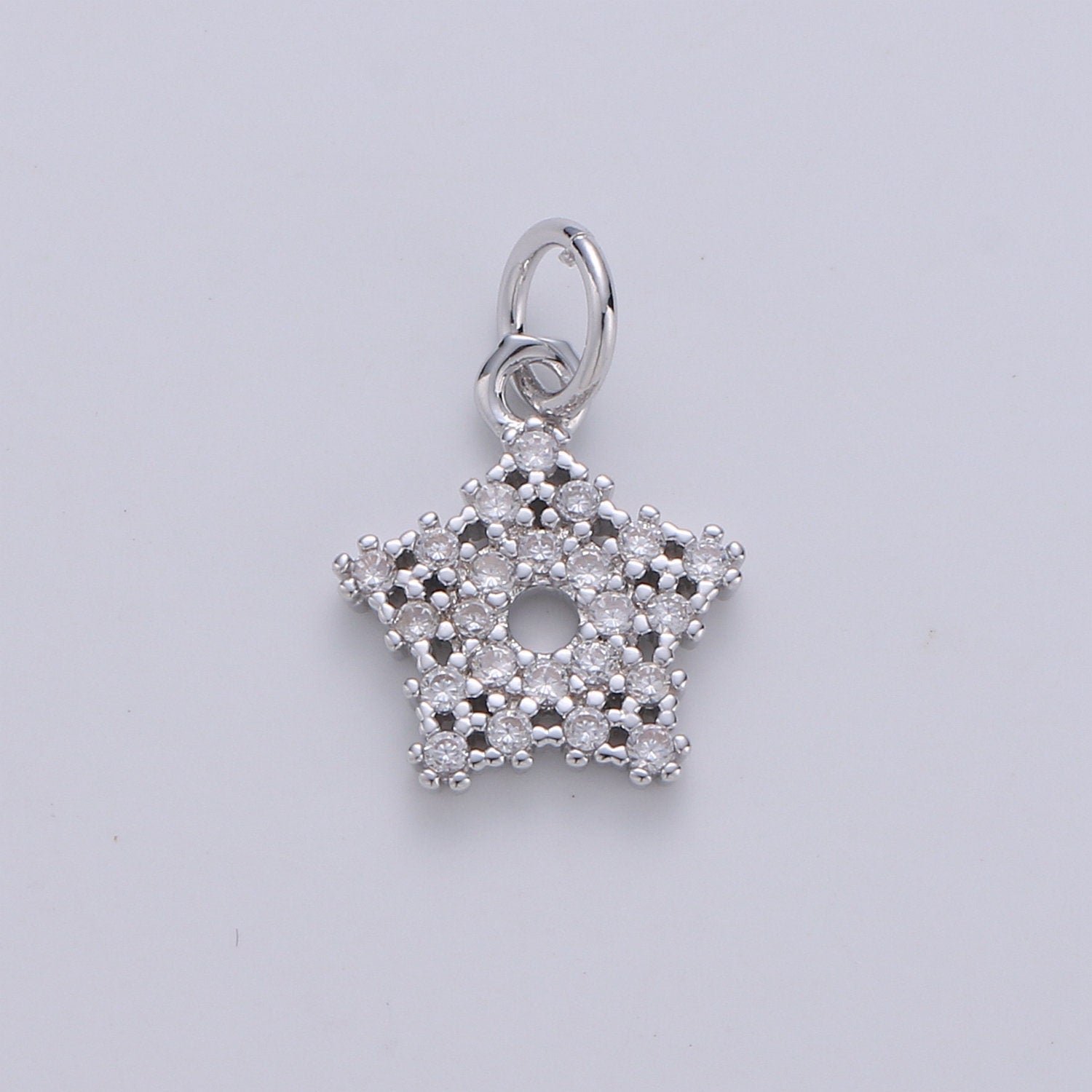 24k Gold Tiny Twinkle Star Charm - Silver tiny little Star gold wish star charm, dainty small cute CZ charm Bracelet Earring supply | D266