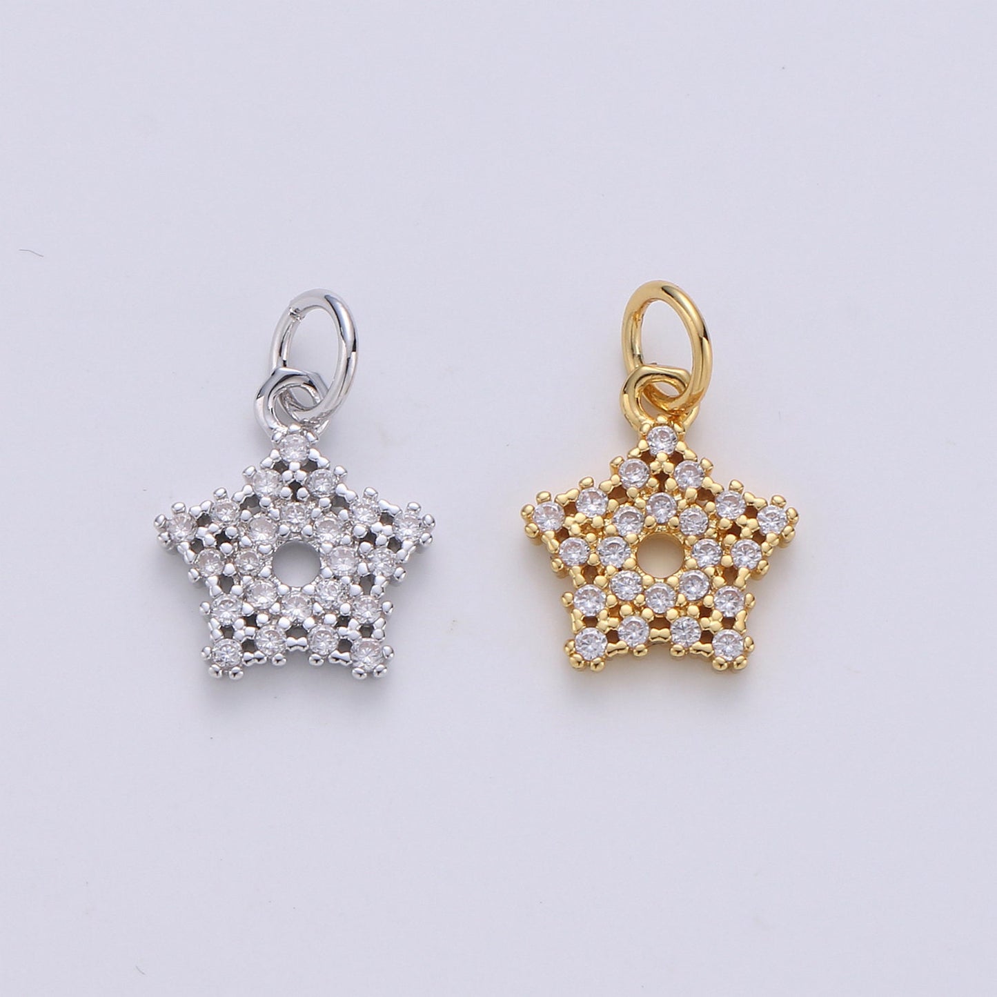 24k Gold Tiny Twinkle Star Charm - Silver tiny little Star gold wish star charm, dainty small cute CZ charm Bracelet Earring supply | D266