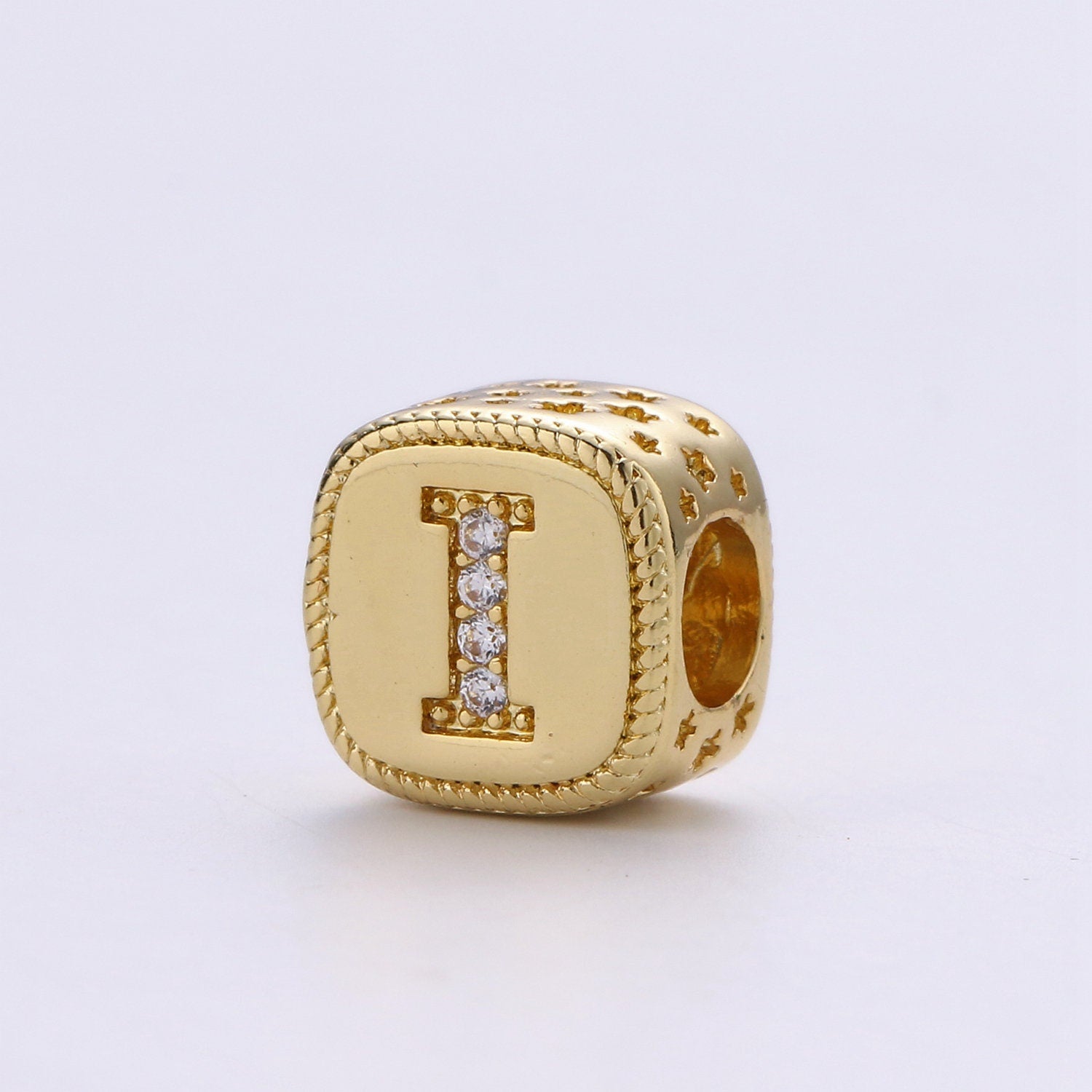 Double Sided Gold Initial Letter Beads, 9x9mm Alphabet Beads, Alphabet Blocks Micro Pave Cursive Letter Charm for Bracelet Necklace Supply03