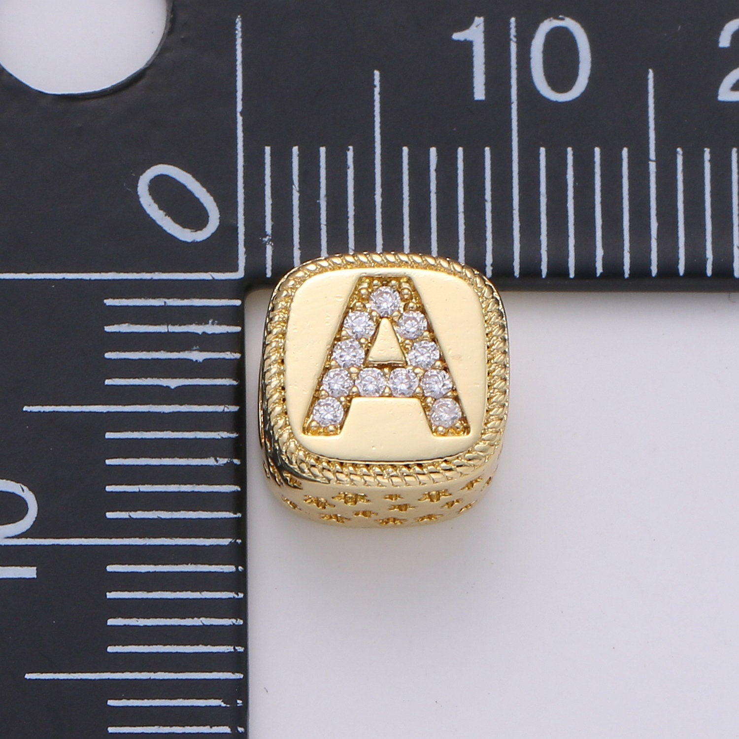 Double Sided Gold Initial Letter Beads, 9x9mm Alphabet Beads, Alphabet Blocks Micro Pave Cursive Letter Charm for Bracelet Necklace Supply03