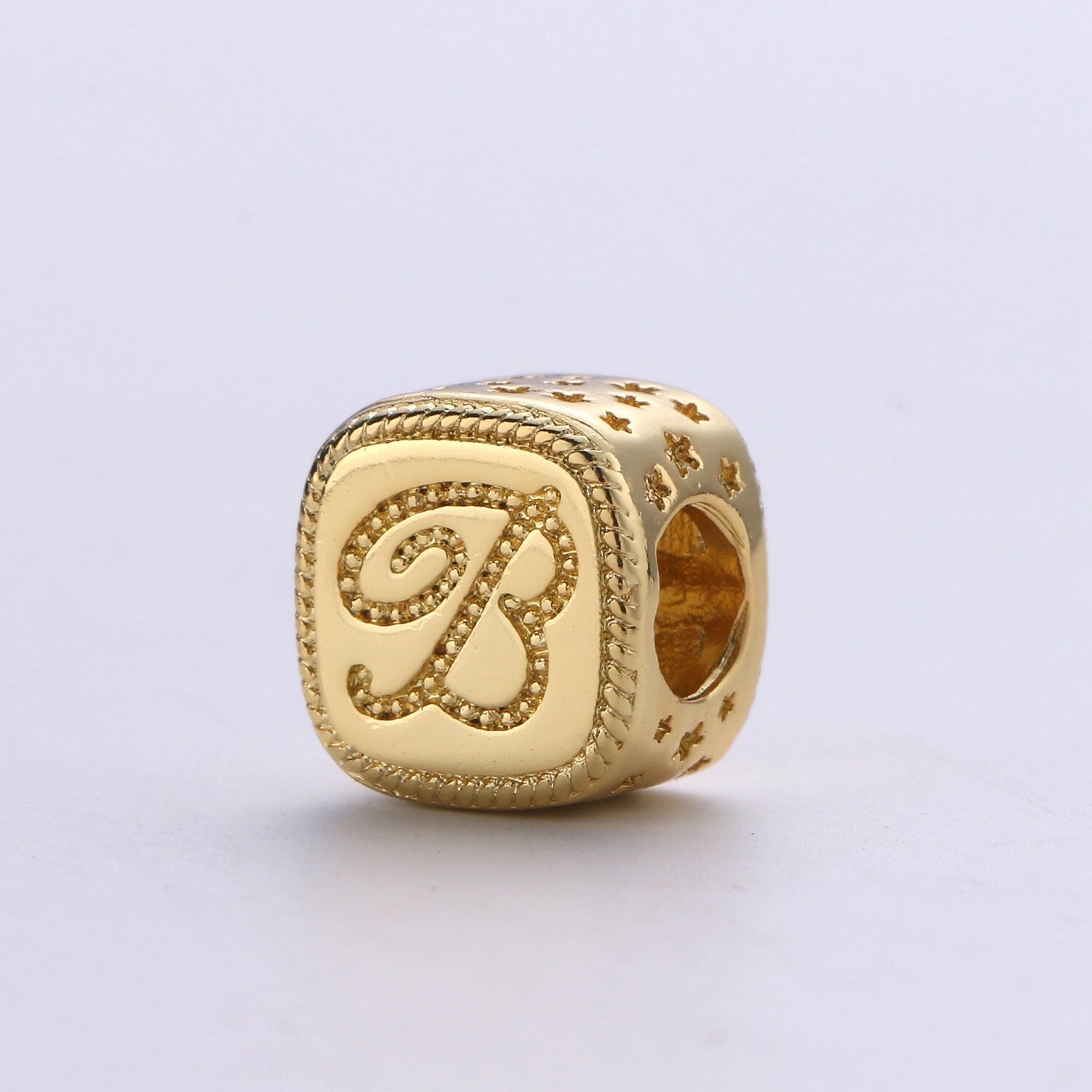 Double Sided Gold Initial Letter Beads, 9x9mm Alphabet Beads, Alphabet Blocks Micro Pave Cursive Letter Charm for Bracelet Necklace Supply03