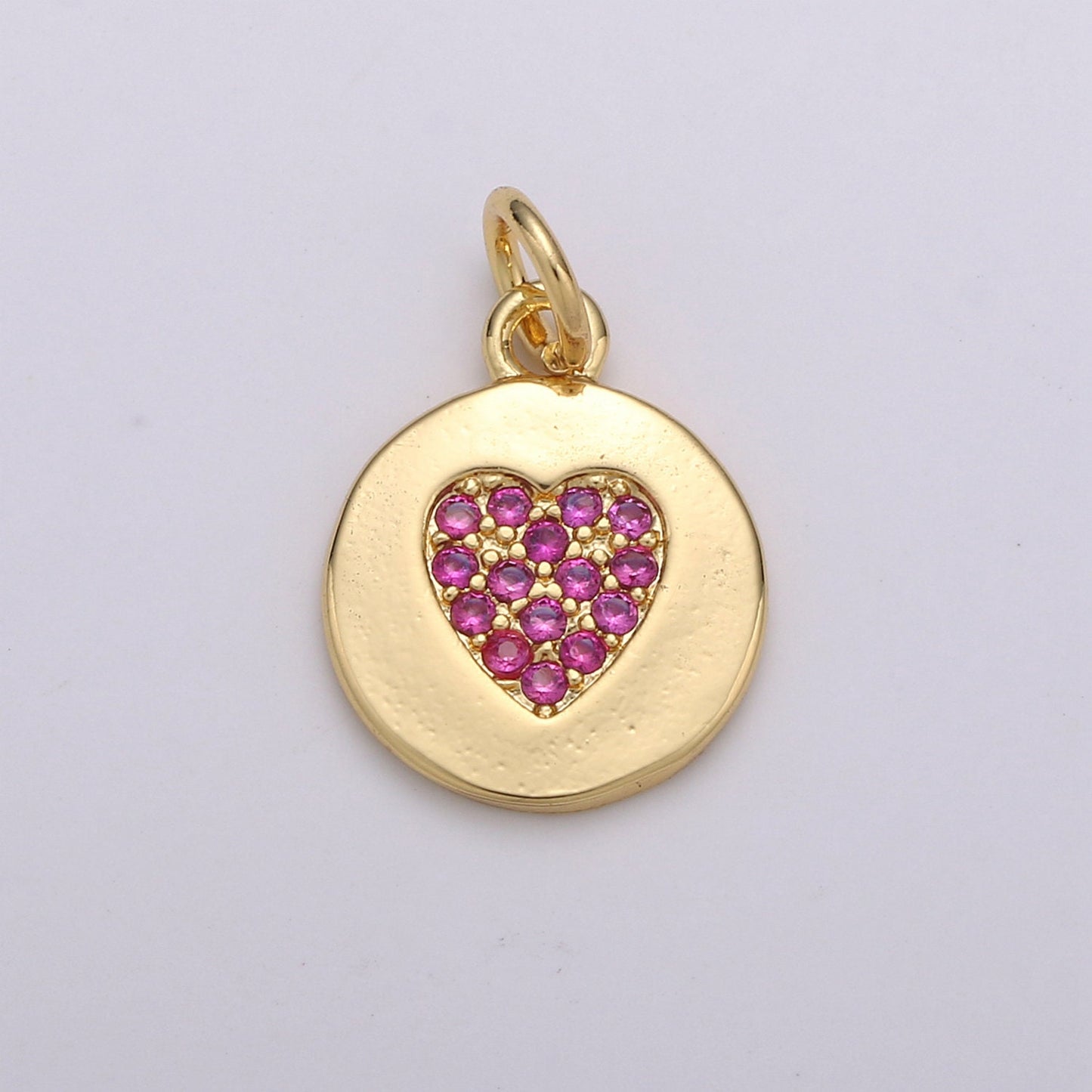 Dainty Gold Heart Charm, Disc Coin Charm gold Pendant, Minimalist Jewelry Making in 24k Gold Findings for Bracelet Earring, CHGF 1375