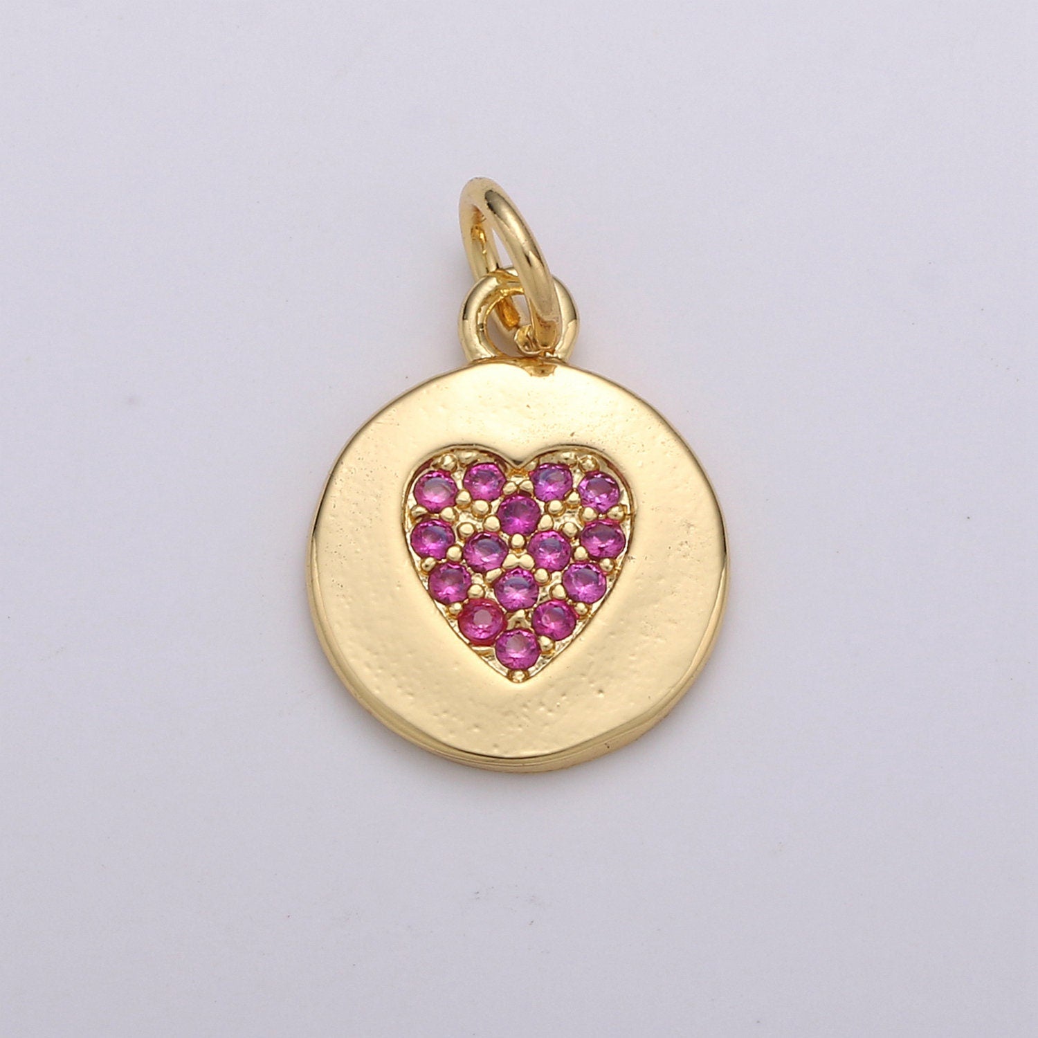 Dainty Gold Heart Charm, Disc Coin Charm gold Pendant, Minimalist Jewelry Making in 24k Gold Findings for Bracelet Earring, CHGF 1375