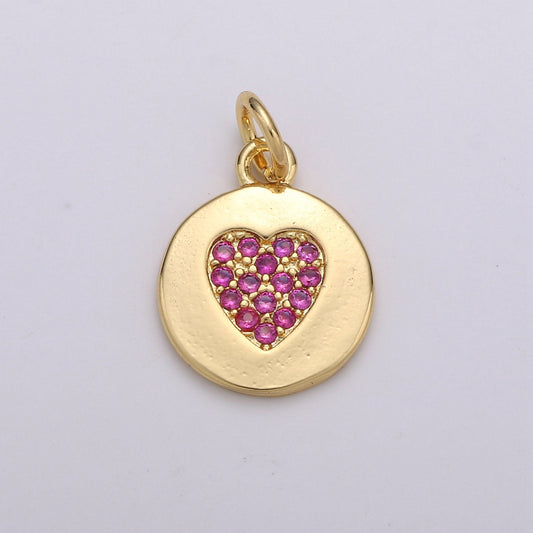 Dainty Gold Heart Charm, Disc Coin Charm gold Pendant, Minimalist Jewelry Making in 24k Gold Findings for Bracelet Earring, CHGF 1375