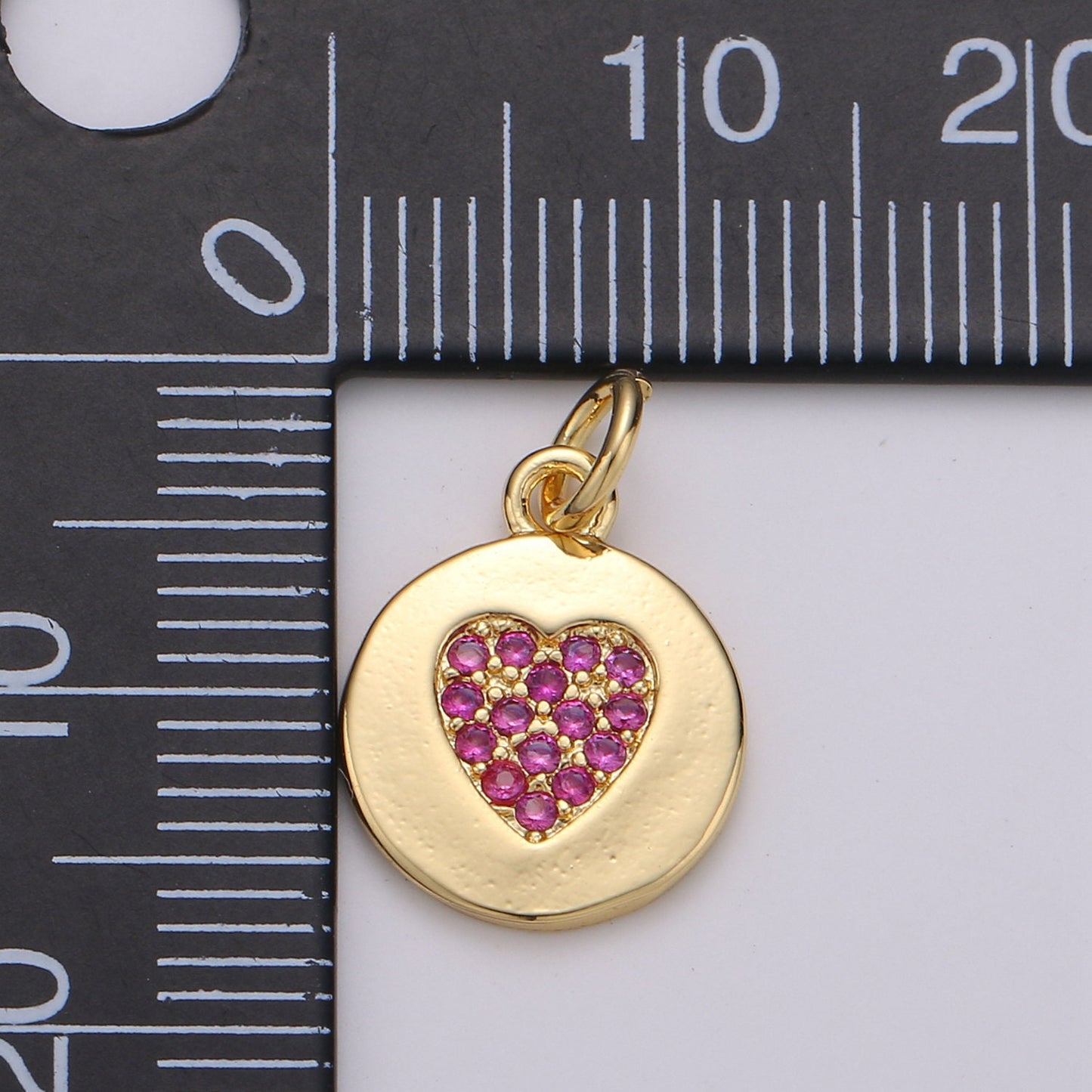 Dainty Gold Heart Charm, Disc Coin Charm gold Pendant, Minimalist Jewelry Making in 24k Gold Findings for Bracelet Earring, CHGF 1375