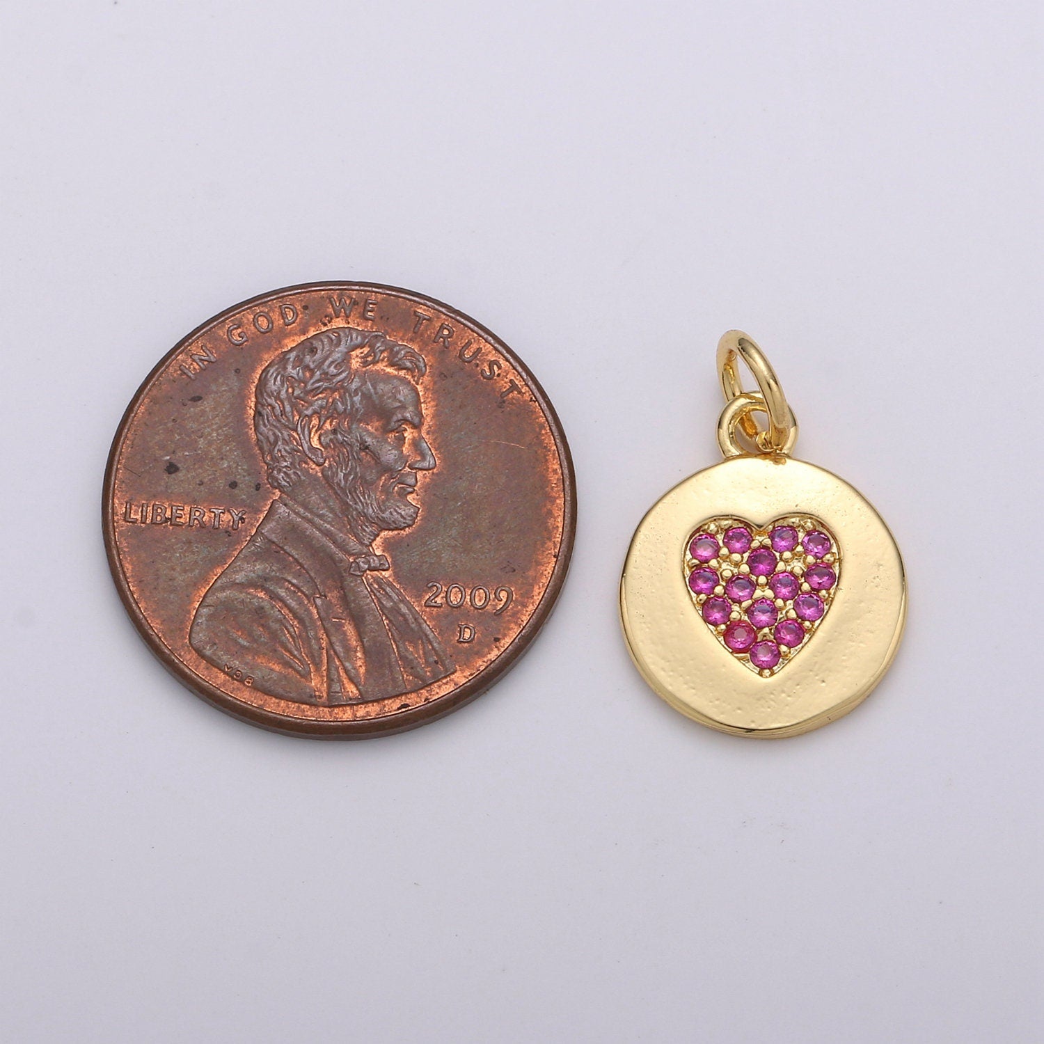 Dainty Gold Heart Charm, Disc Coin Charm gold Pendant, Minimalist Jewelry Making in 24k Gold Findings for Bracelet Earring, CHGF 1375