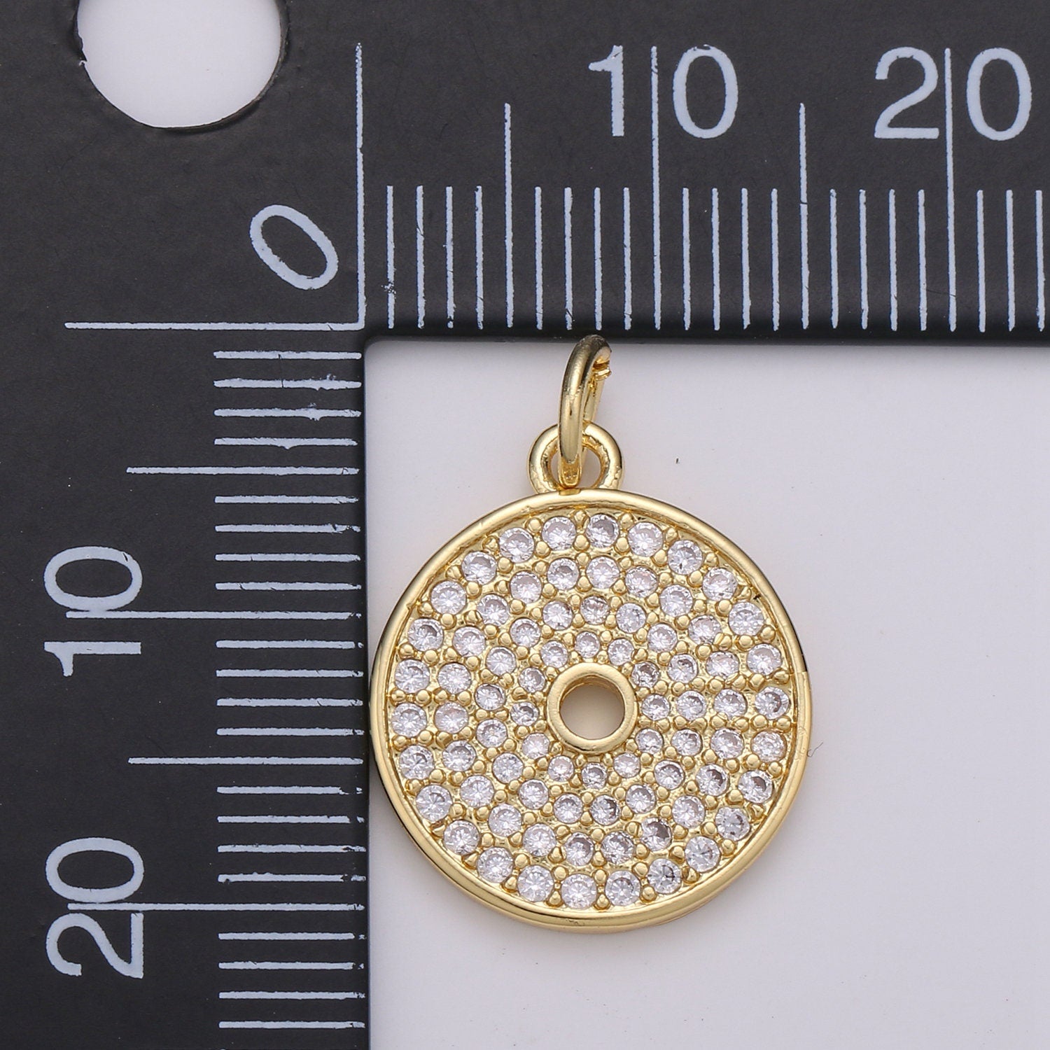 CZ Clear Micro Pave Coin Charm, Round Disc Pave Charm, Gold Micro Pave Dangle Charms for Necklace Bracelet Earring Supply | D-352