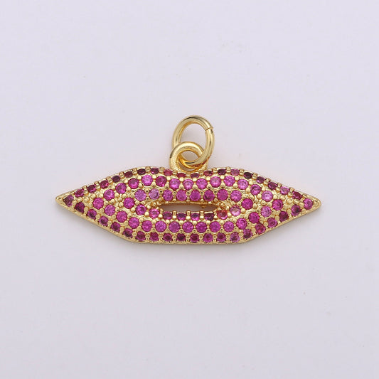 Lips Charm Pendant, Pave Lips Charms Pendants, CZ Lips Charm, Sexy Lips Charm Pendant, 24k Gold Charm for Necklace Bracelet Earring