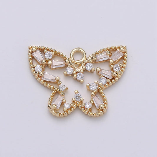 1x 18k Gold Butterfly Charm Baguette Cubic Butterfly Pendant Mariposa Butterfly Charms for Necklace Earring Bracelet Charm