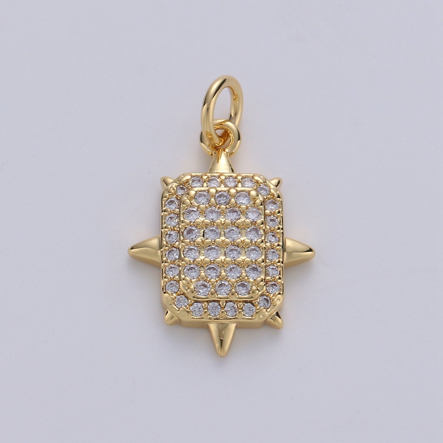 Gold Square Stud Charm, Micro Pave Cz Geometric Pendant, 20x14mm geometric Square charm for necklace earring bracelet supply