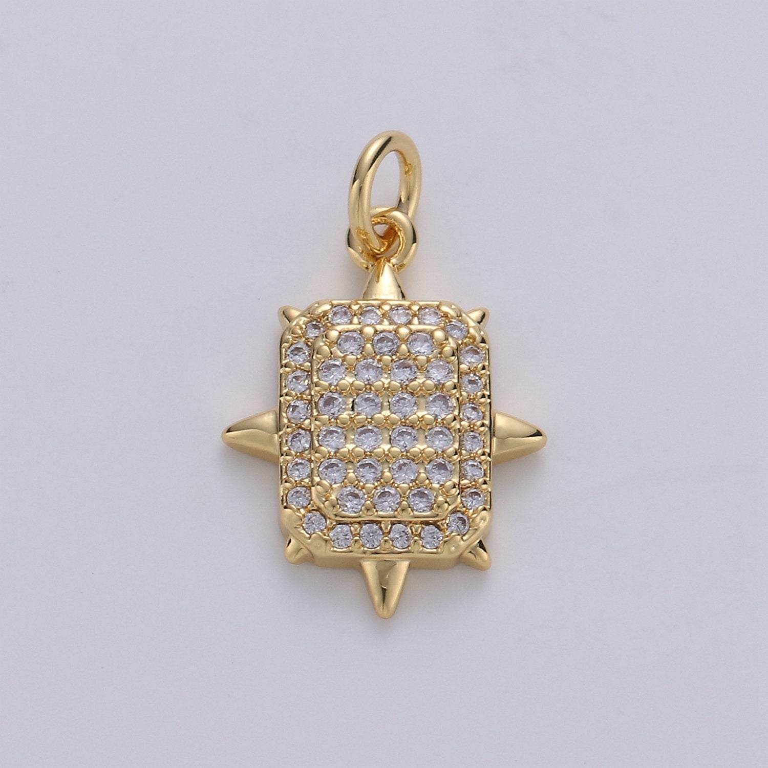 Gold Square Stud Charm, Micro Pave Cz Geometric Pendant, 20x14mm geometric Square charm for necklace earring bracelet supply