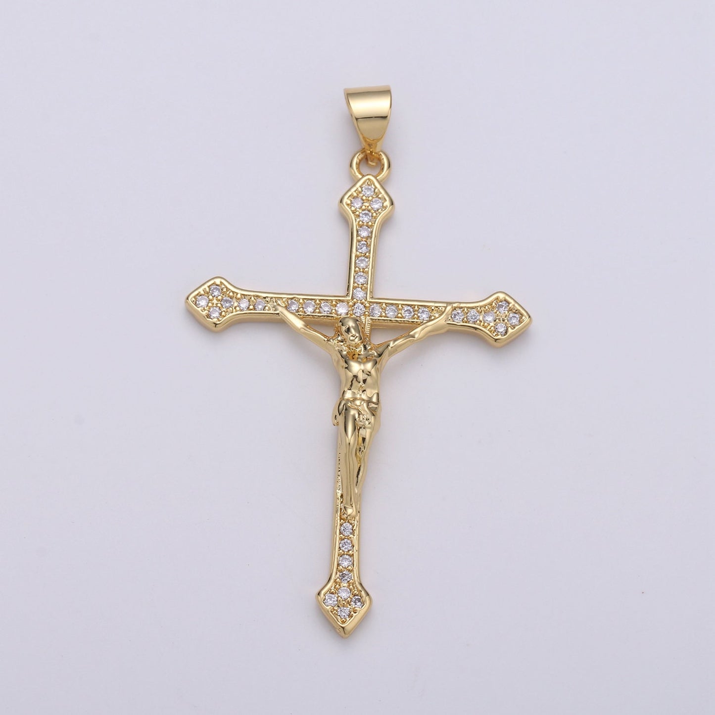 Cubic Cross Pendant, Micro Pave crucifix cross charm Jesus Pendant Religious Necklace Pendant, 14k Gold Jewelry Making, I-879